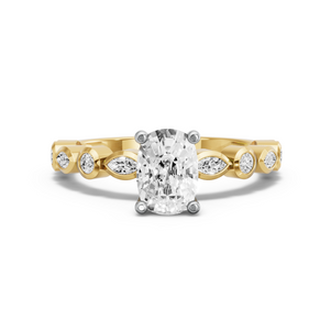 Image for Cushion Surprise diamond Ring with Alternating Marquise band in 10K Two Tone Yellow Gold