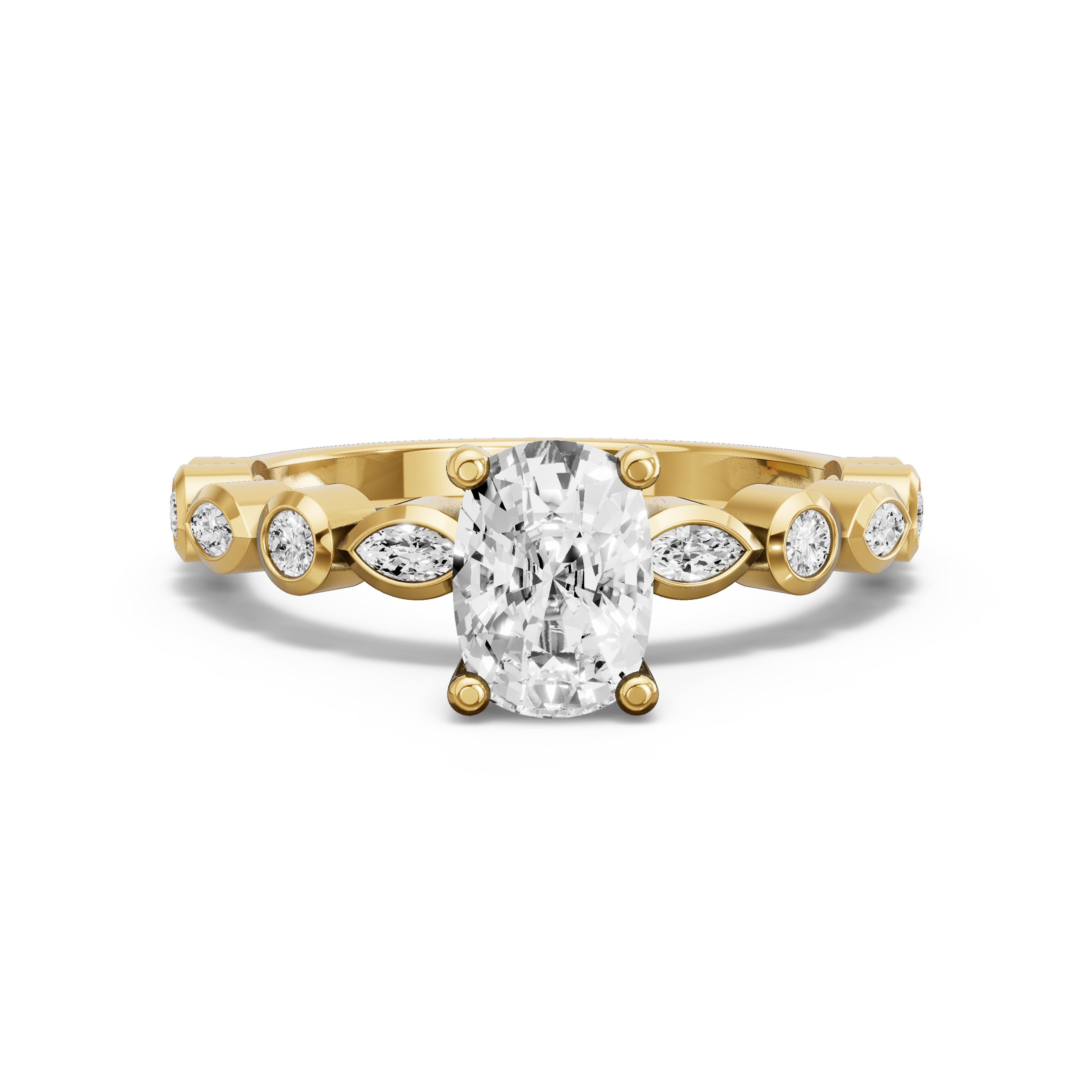 Image for Cushion Surprise diamond Ring with Alternating Marquise band in 10K Yellow Gold