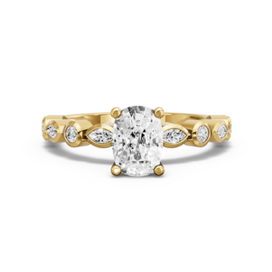 Image for Cushion Surprise diamond Ring with Alternating Marquise band in 10K Yellow Gold
