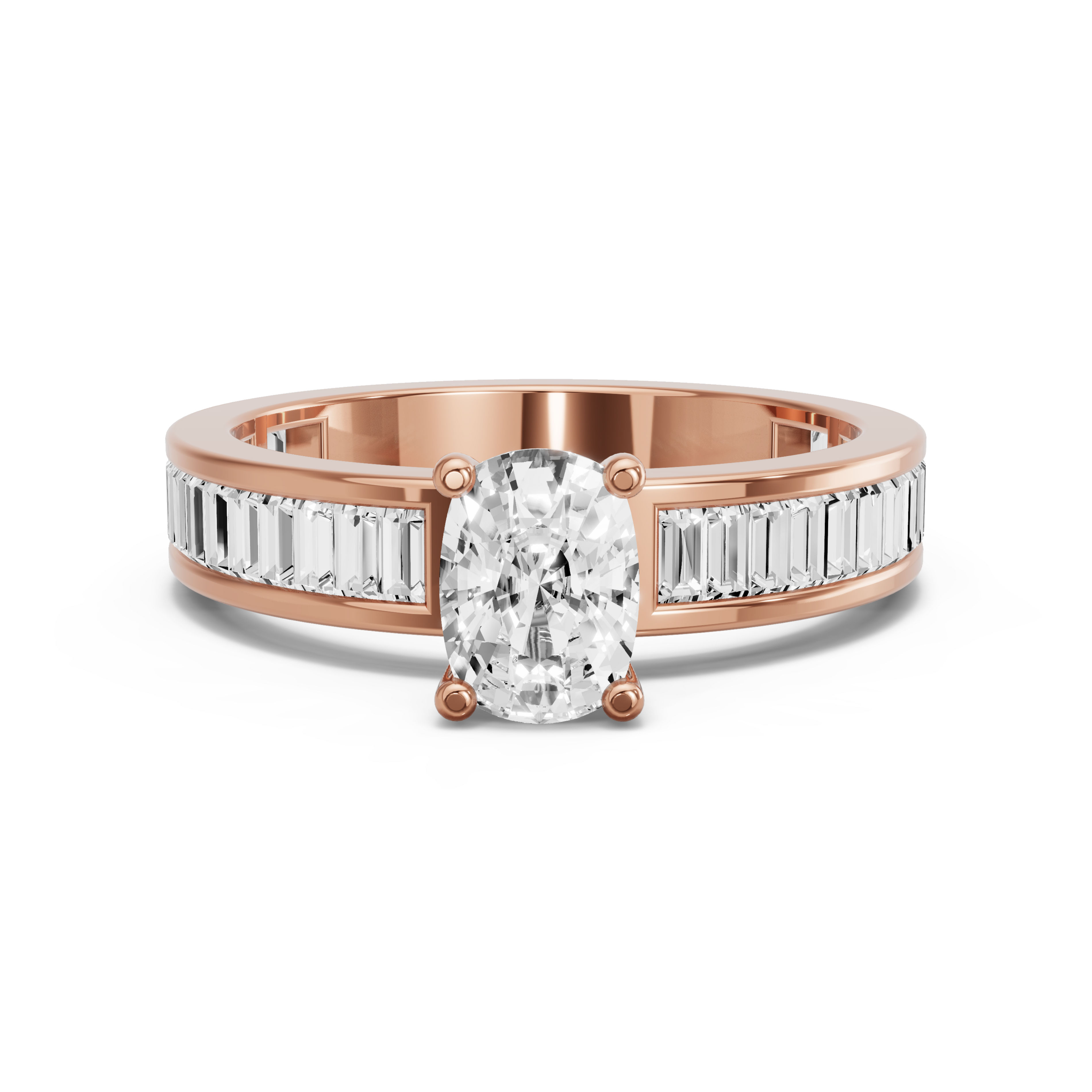 Image for Cushion Surprise diamond Ring with Baguette Channel band in 10K Rose Gold