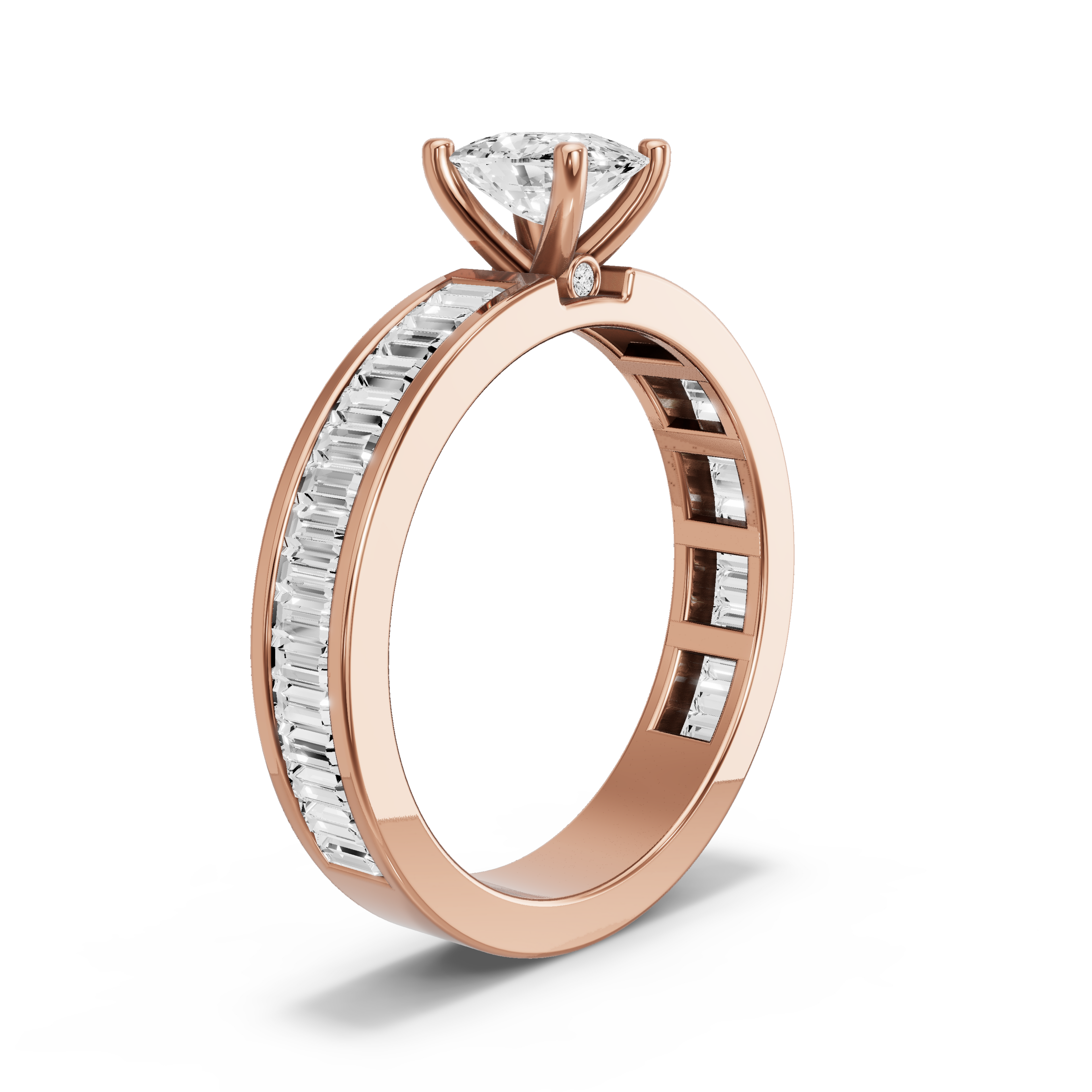 Image for Cushion Surprise diamond Ring with Baguette Channel band in 10K Rose Gold