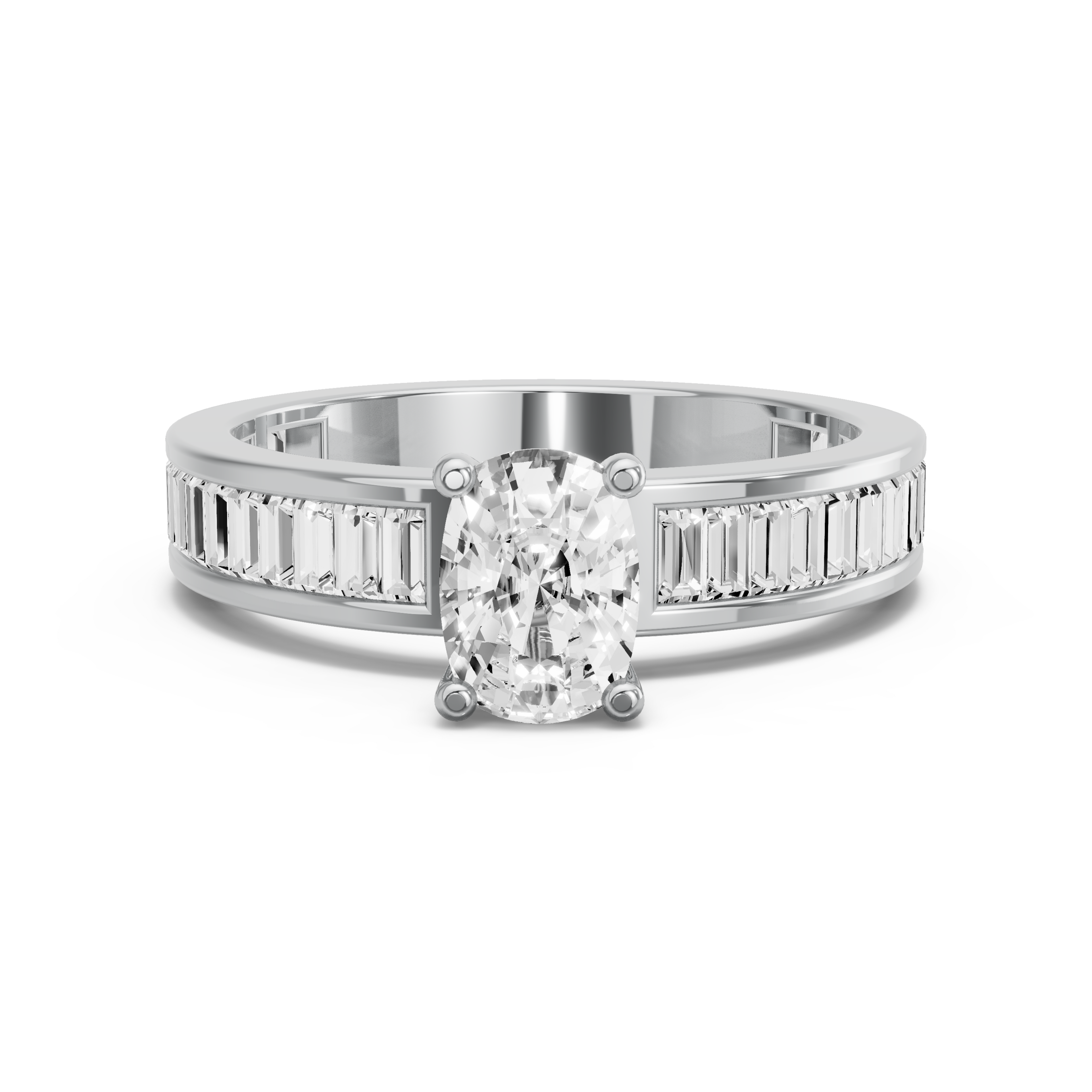 Image for Cushion Surprise diamond Ring with Baguette Channel band in 10K White Gold