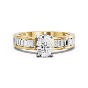 Image for Cushion Surprise diamond Ring with Baguette Channel band in 18K Two Tone Yellow Gold