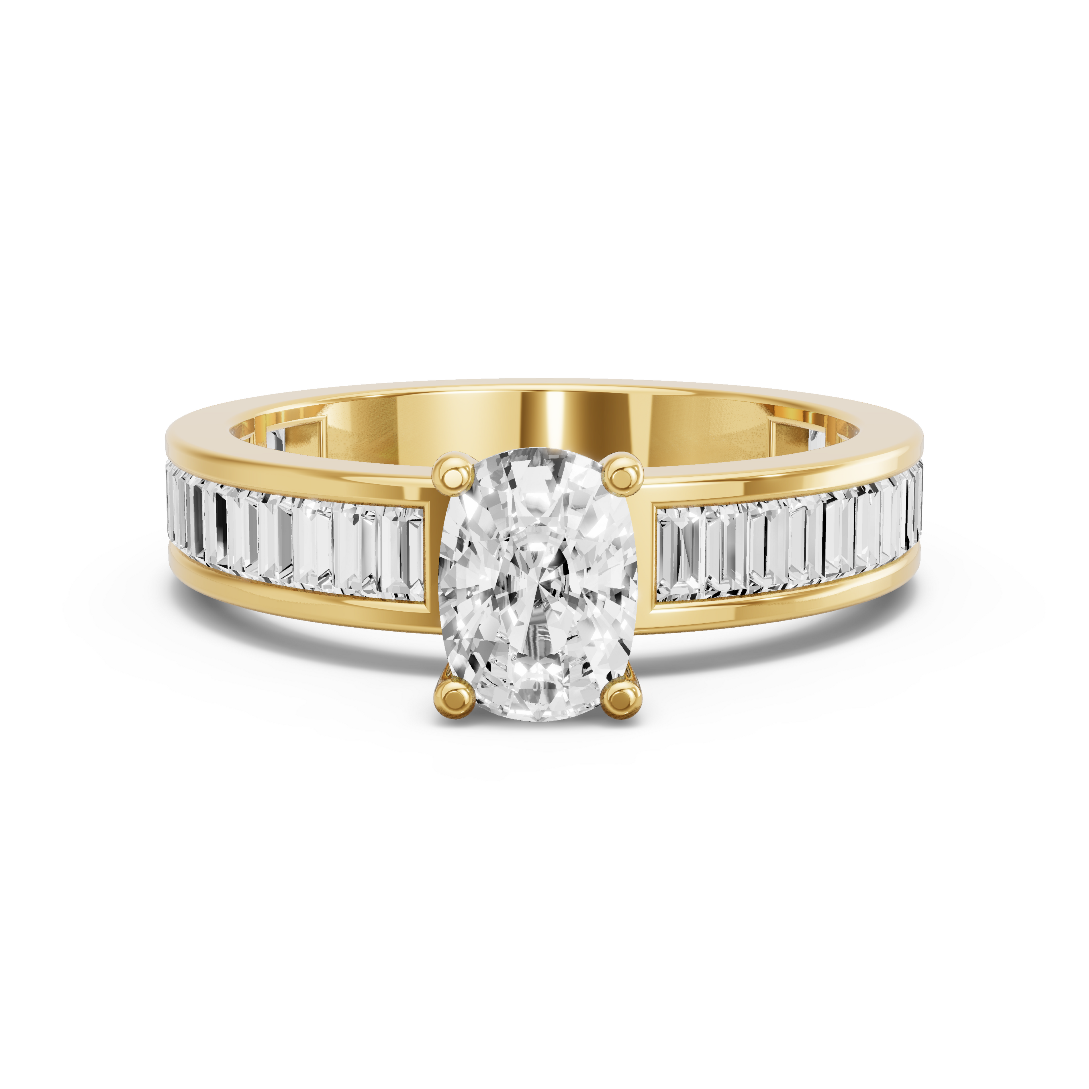 Image for Cushion Surprise diamond Ring with Baguette Channel band in 10K Yellow Gold