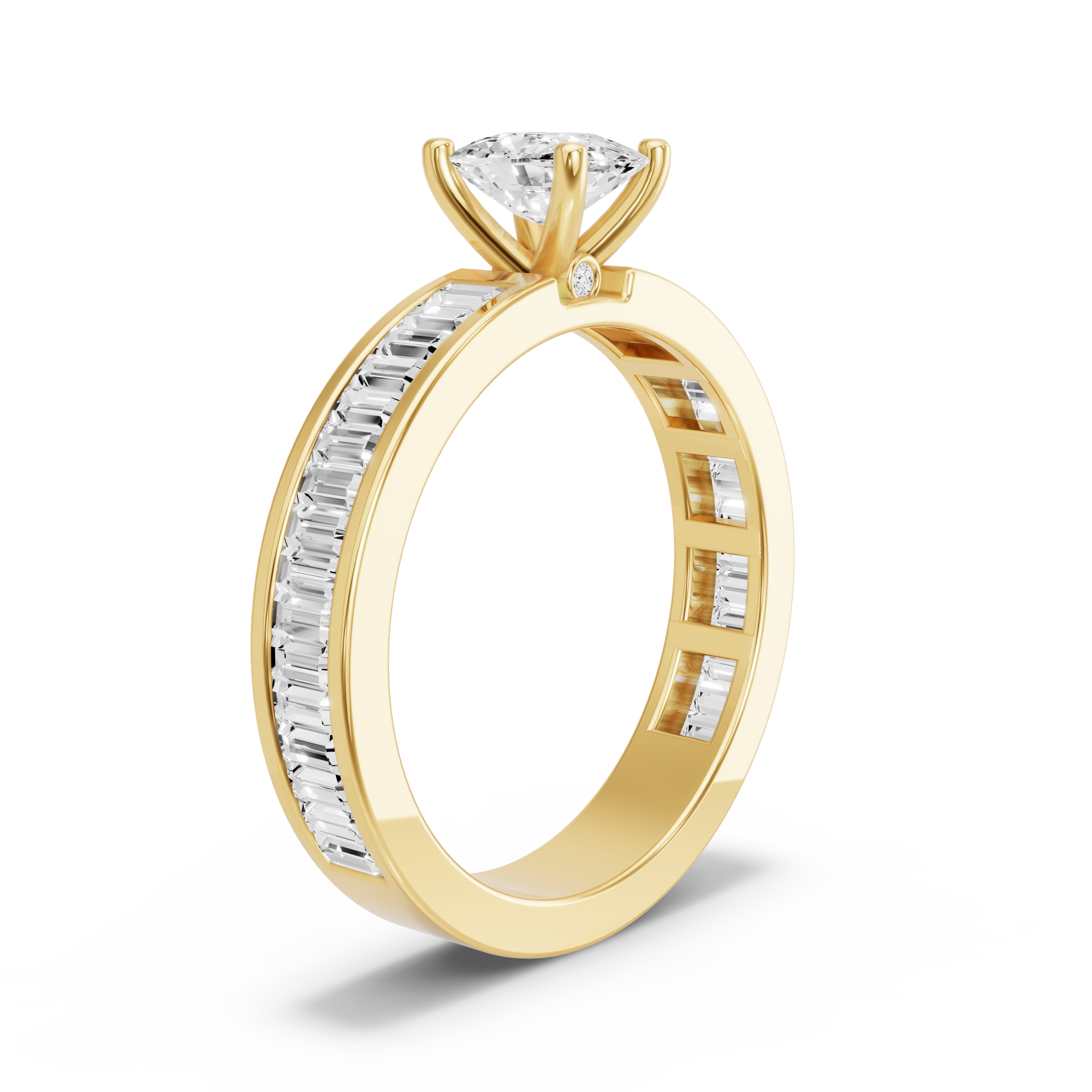 Image for Cushion Surprise diamond Ring with Baguette Channel band in 10K Yellow Gold