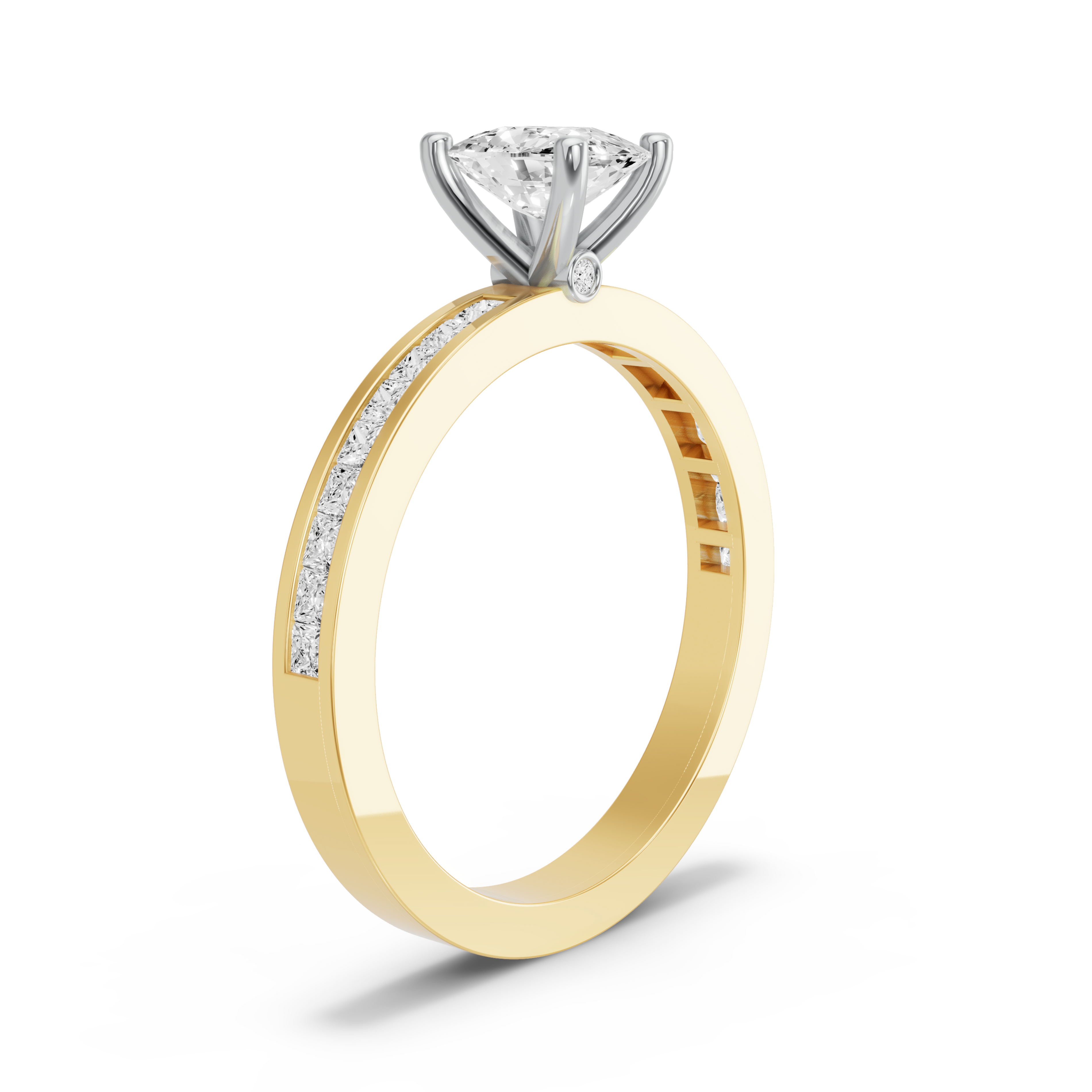 Image for Cushion Surprise diamond Ring with Channel band in 10K Two Tone Yellow Gold
