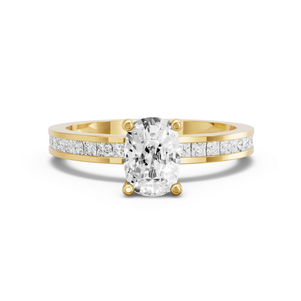 Image for Cushion Surprise diamond Ring with Channel band in 14K Yellow Gold