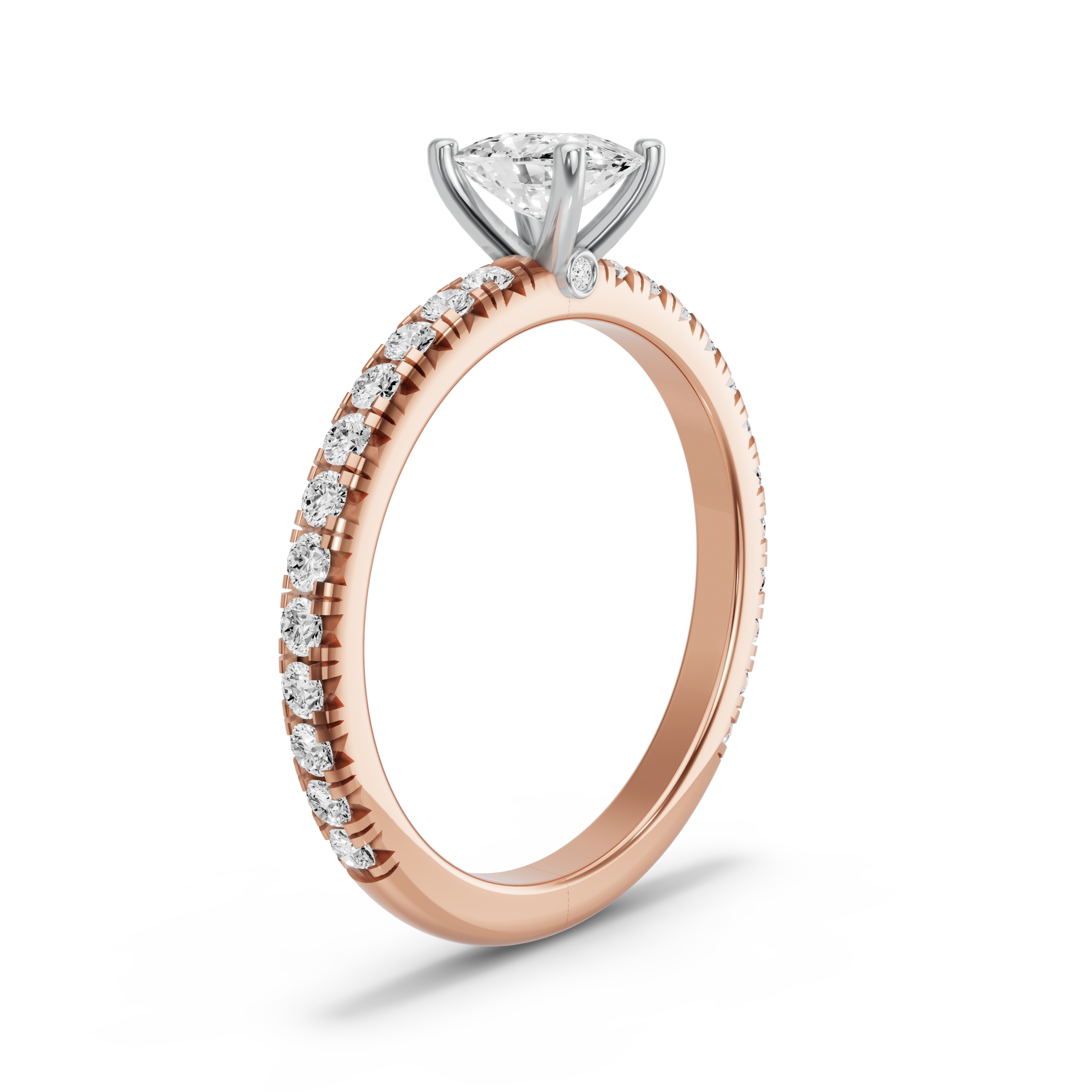 Image for Cushion Surprise diamond Ring with French Pave band in 10K Two Tone Rose Gold