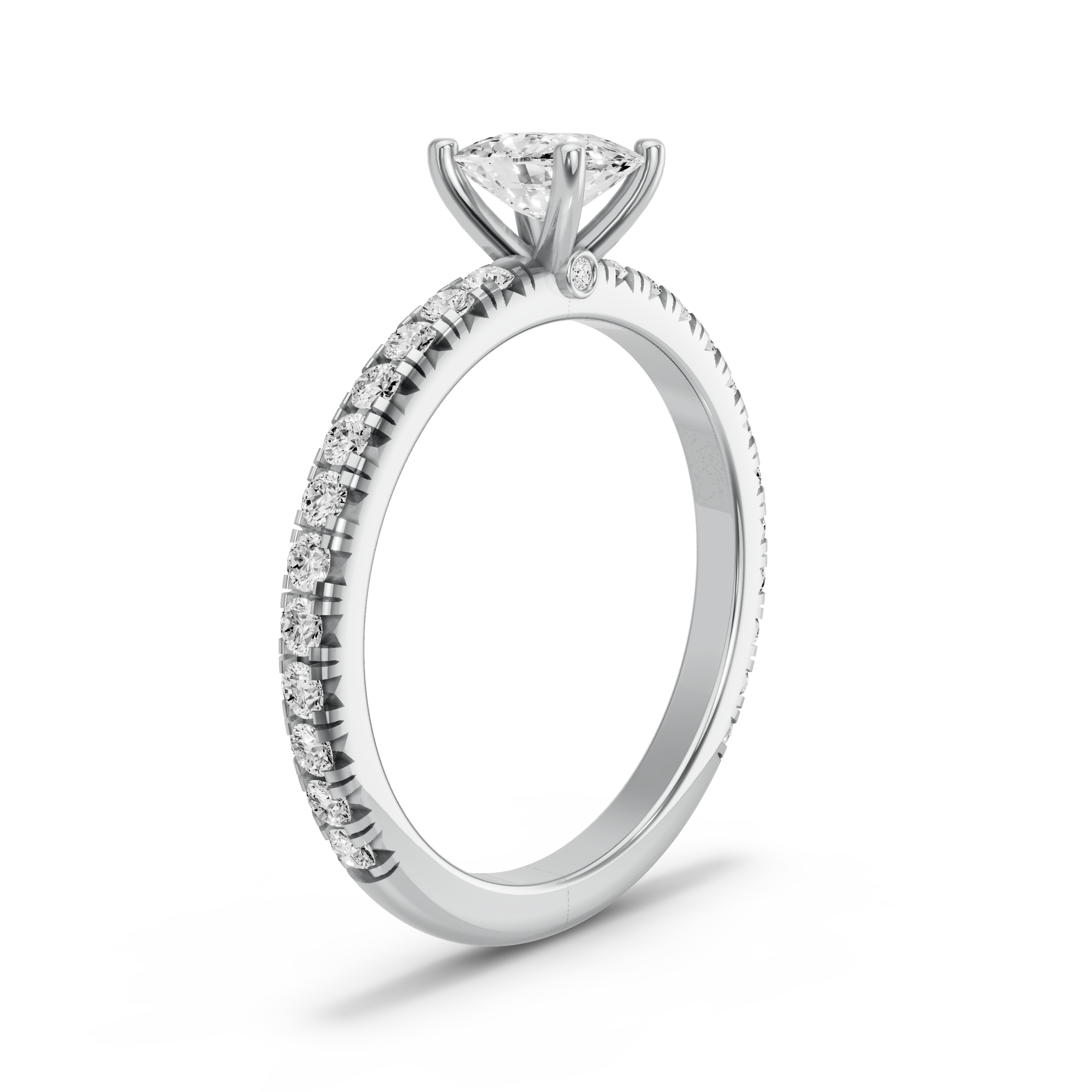 Image for Cushion Surprise diamond Ring with French Pave band in 18K White Gold