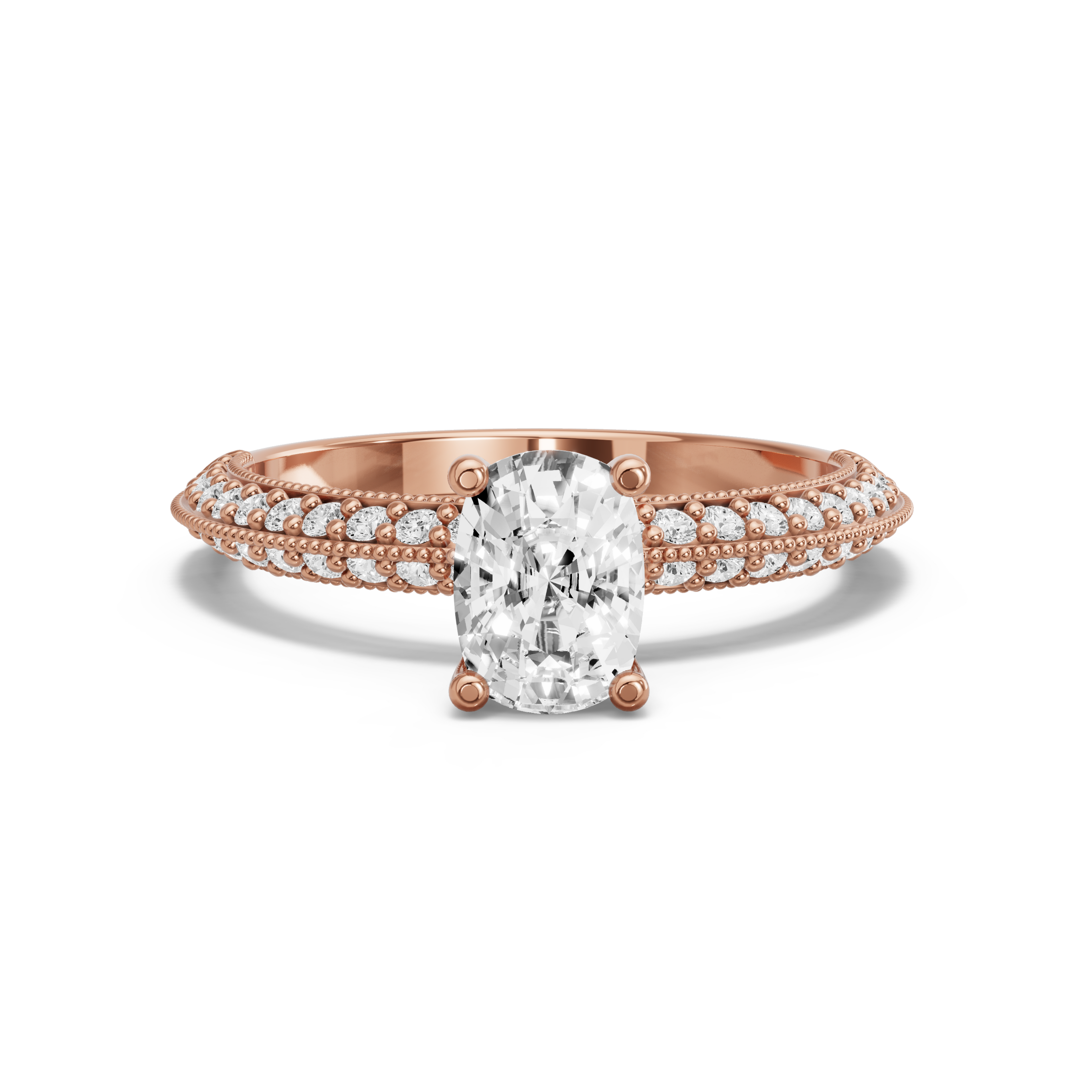 Image for Cushion Surprise diamond Ring with Knife Edge Pave band in 18K Rose Gold