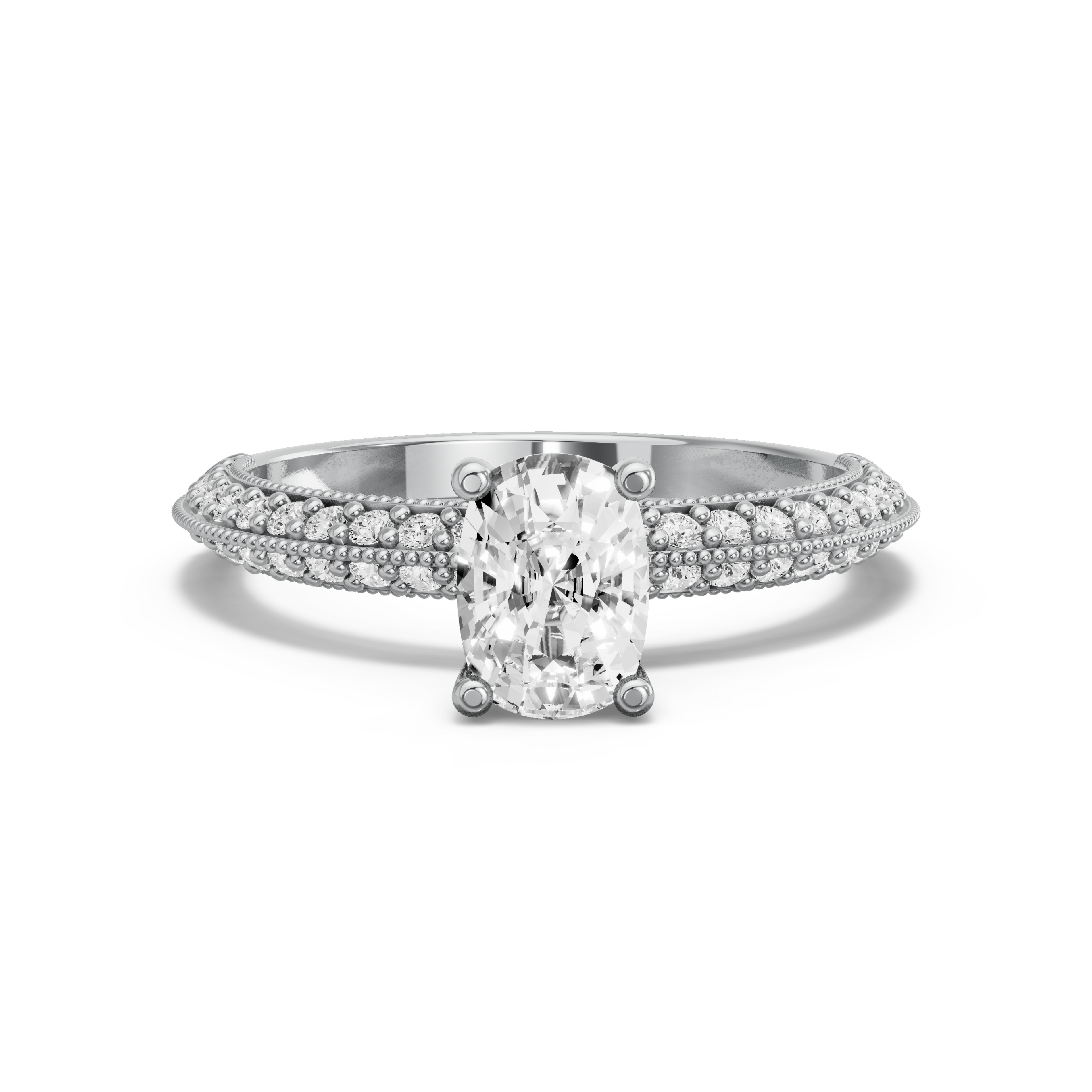 Image for Cushion Surprise diamond Ring with Knife Edge Pave band in 18K White Gold