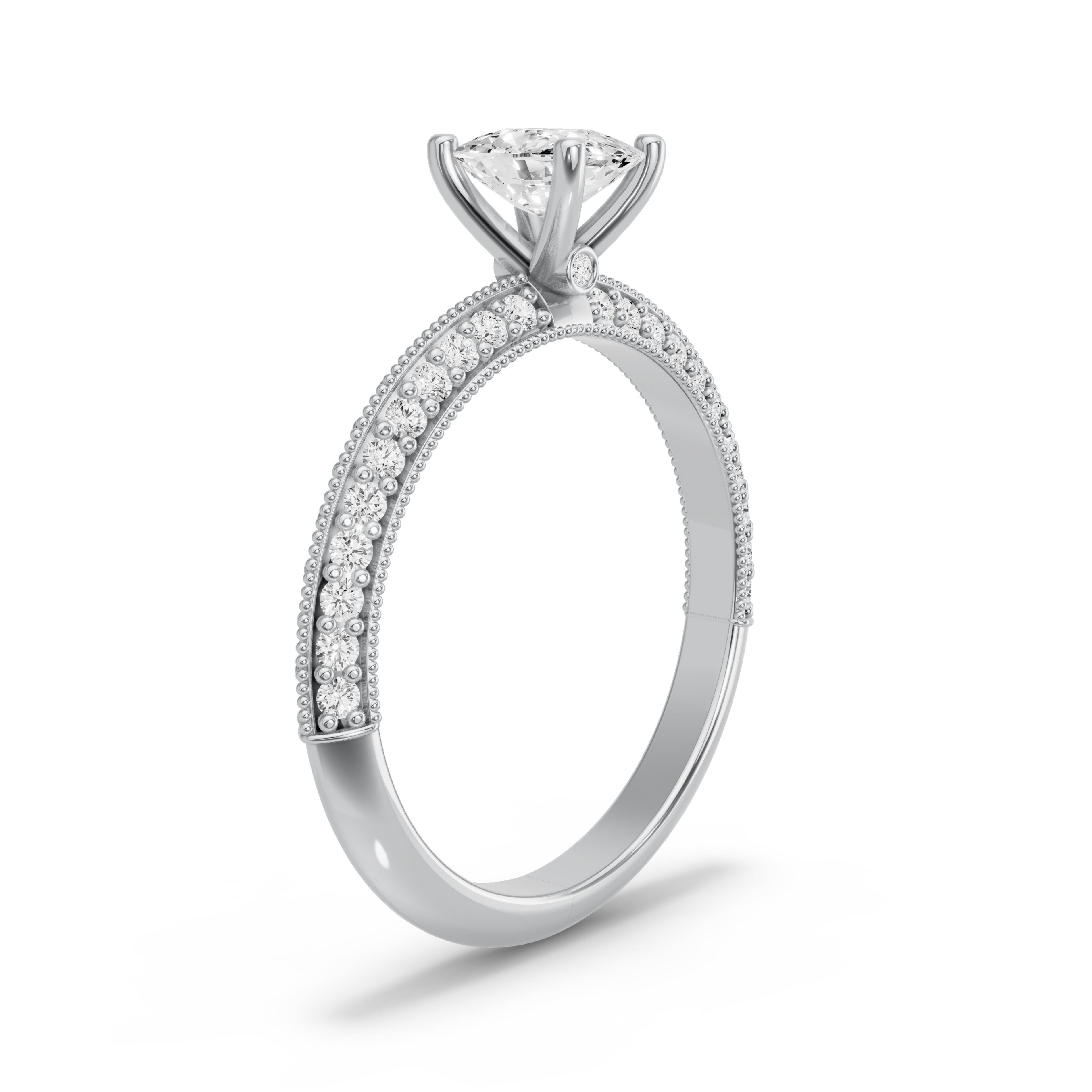 Image for Cushion Surprise diamond Ring with Knife Edge Pave band in 18K White Gold