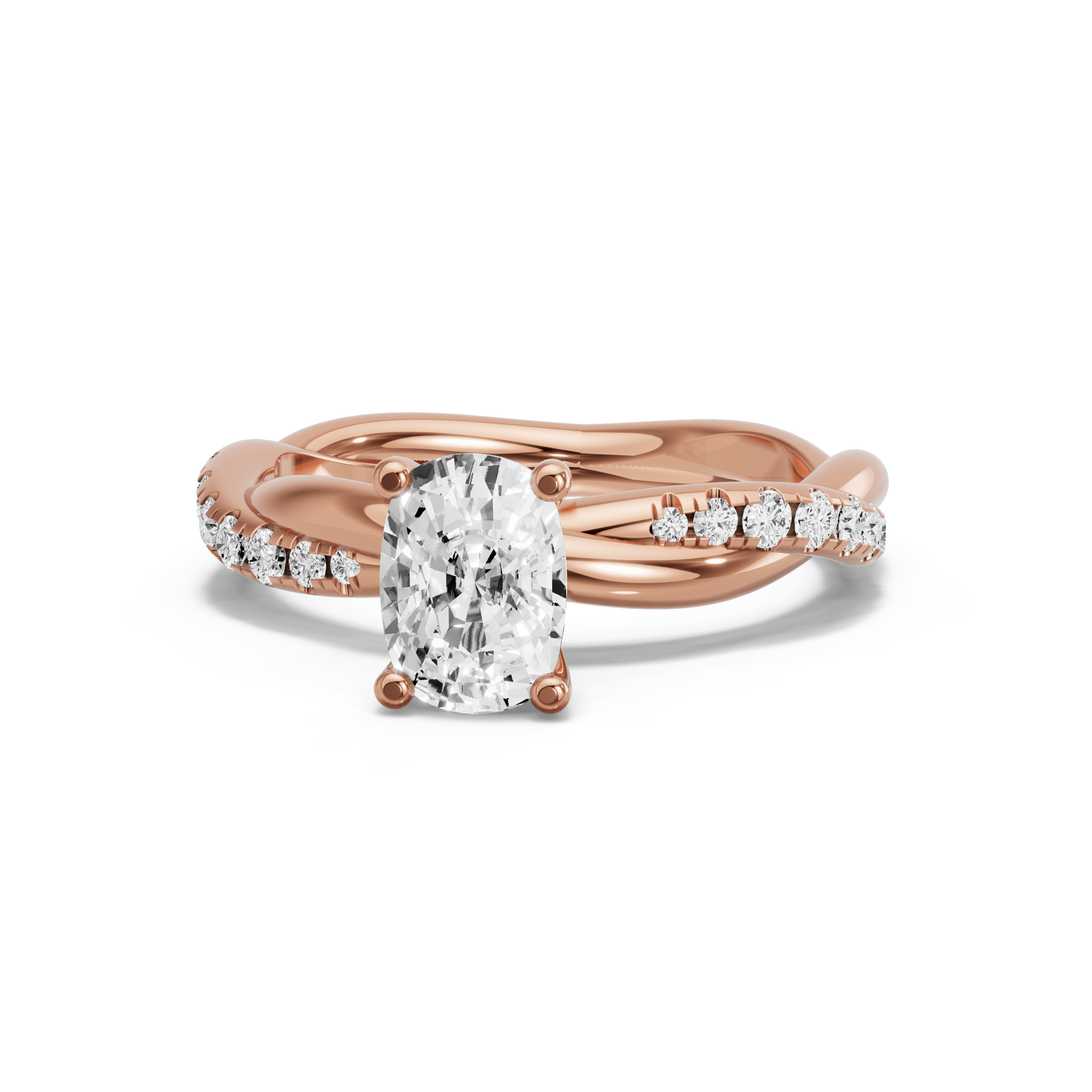 Image for Cushion Surprise diamond Ring with Rope Pave band in 10K Rose Gold