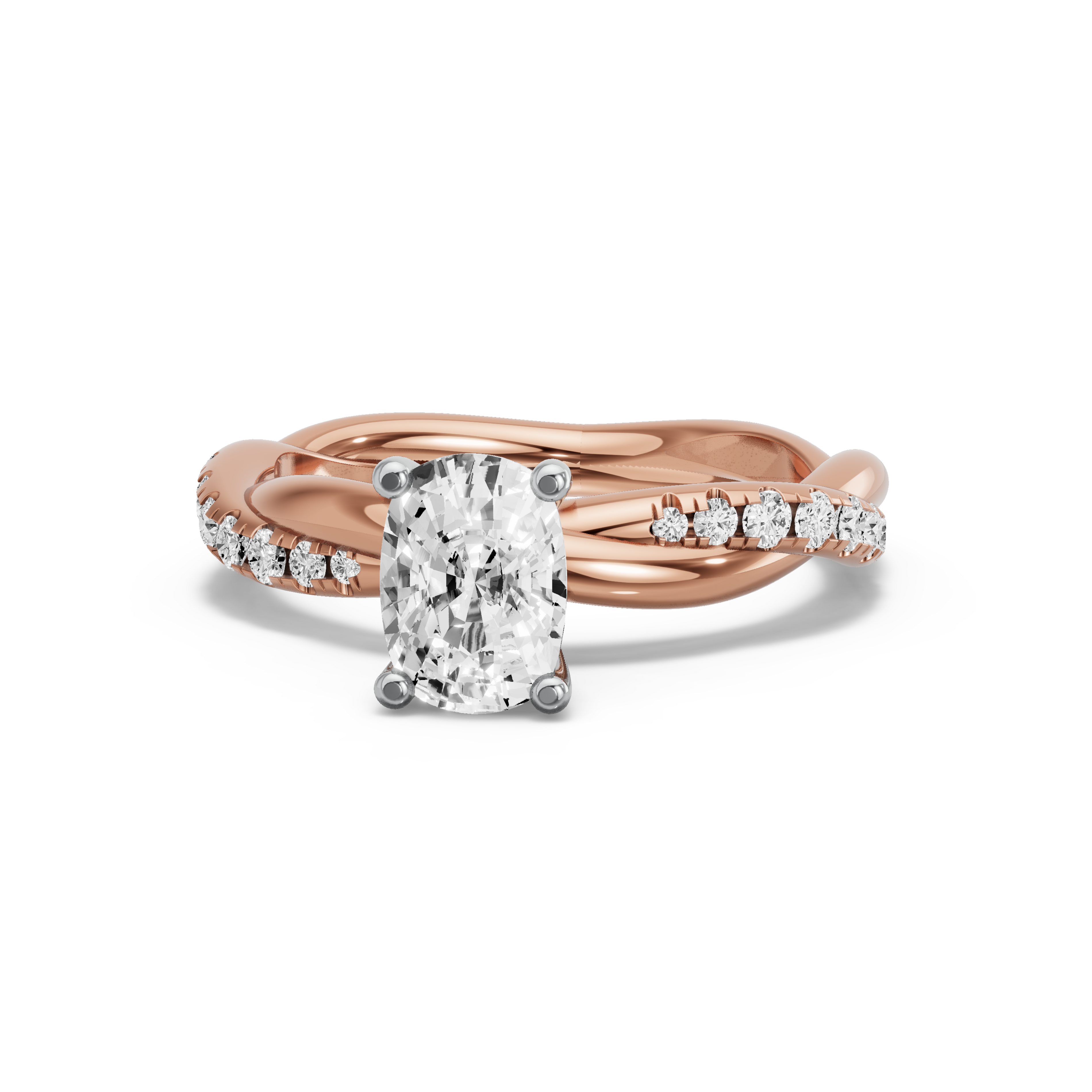 Image for Cushion Surprise diamond Ring with Rope Pave band in 18K Two Tone Rose Gold