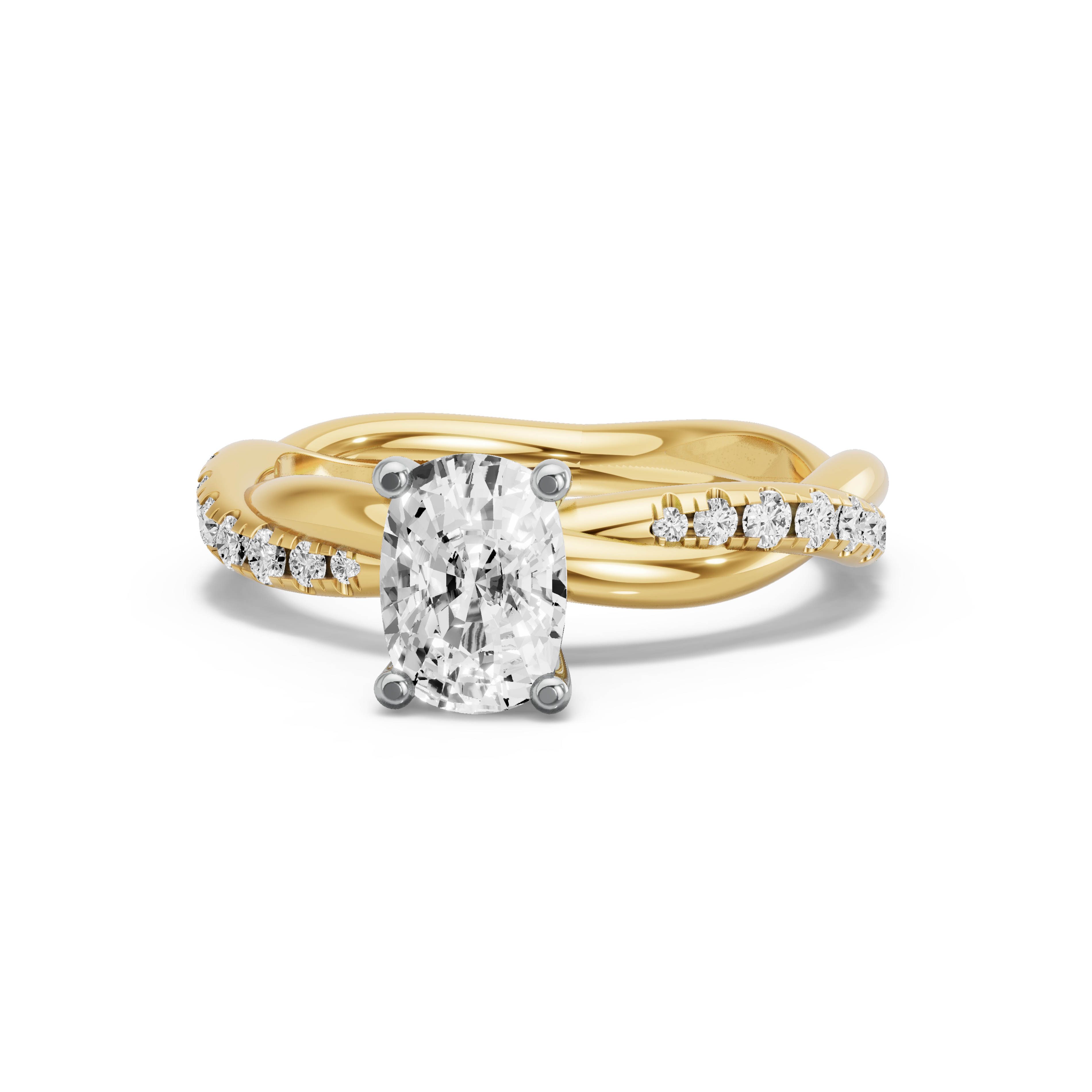 Image for Cushion Surprise diamond Ring with Rope Pave band in 18K Two Tone Yellow Gold