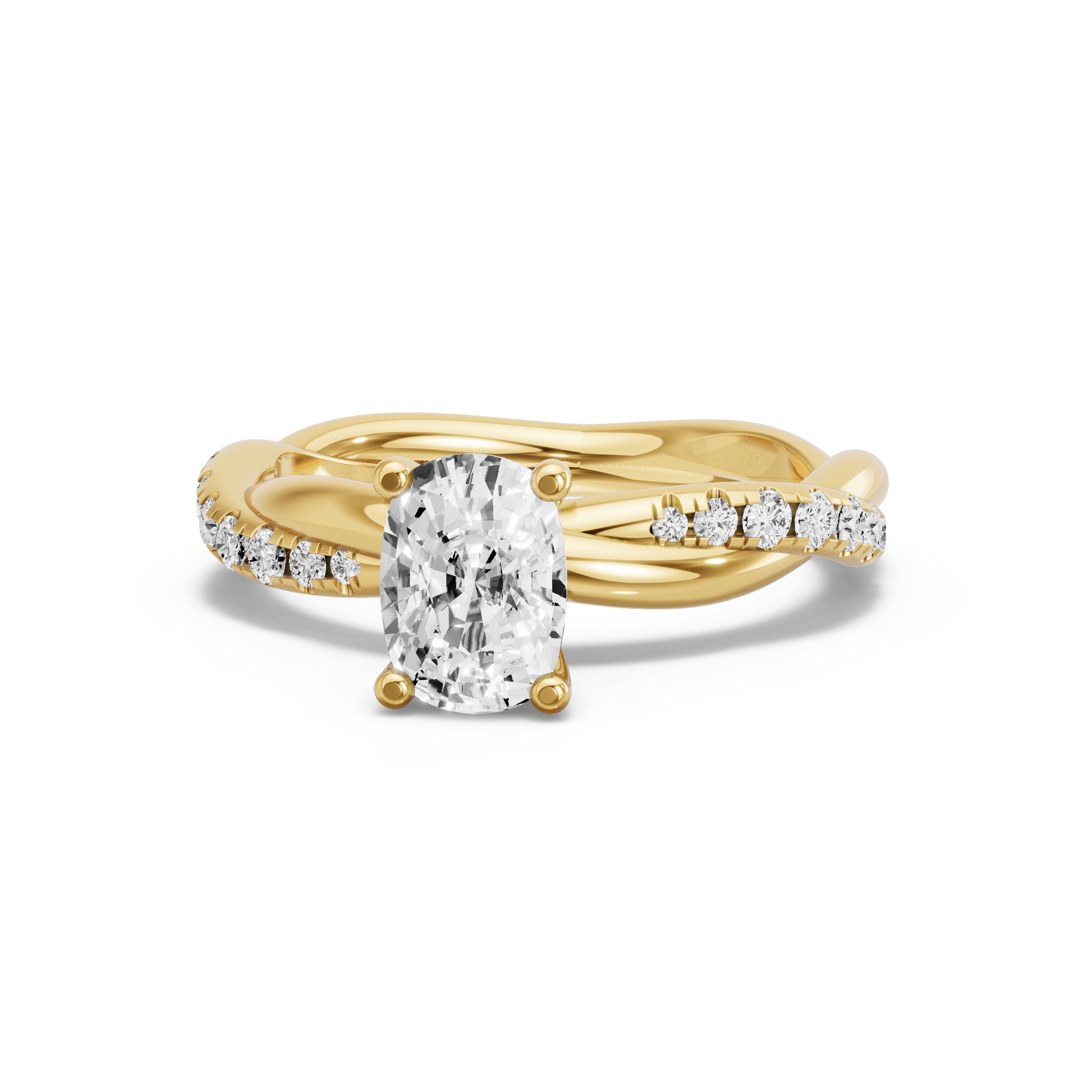 Image for Cushion Surprise diamond Ring with Rope Pave band in 10K Yellow Gold