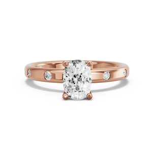 Image for Cushion Surprise diamond Ring with Sleek Accent band in 14K Rose Gold