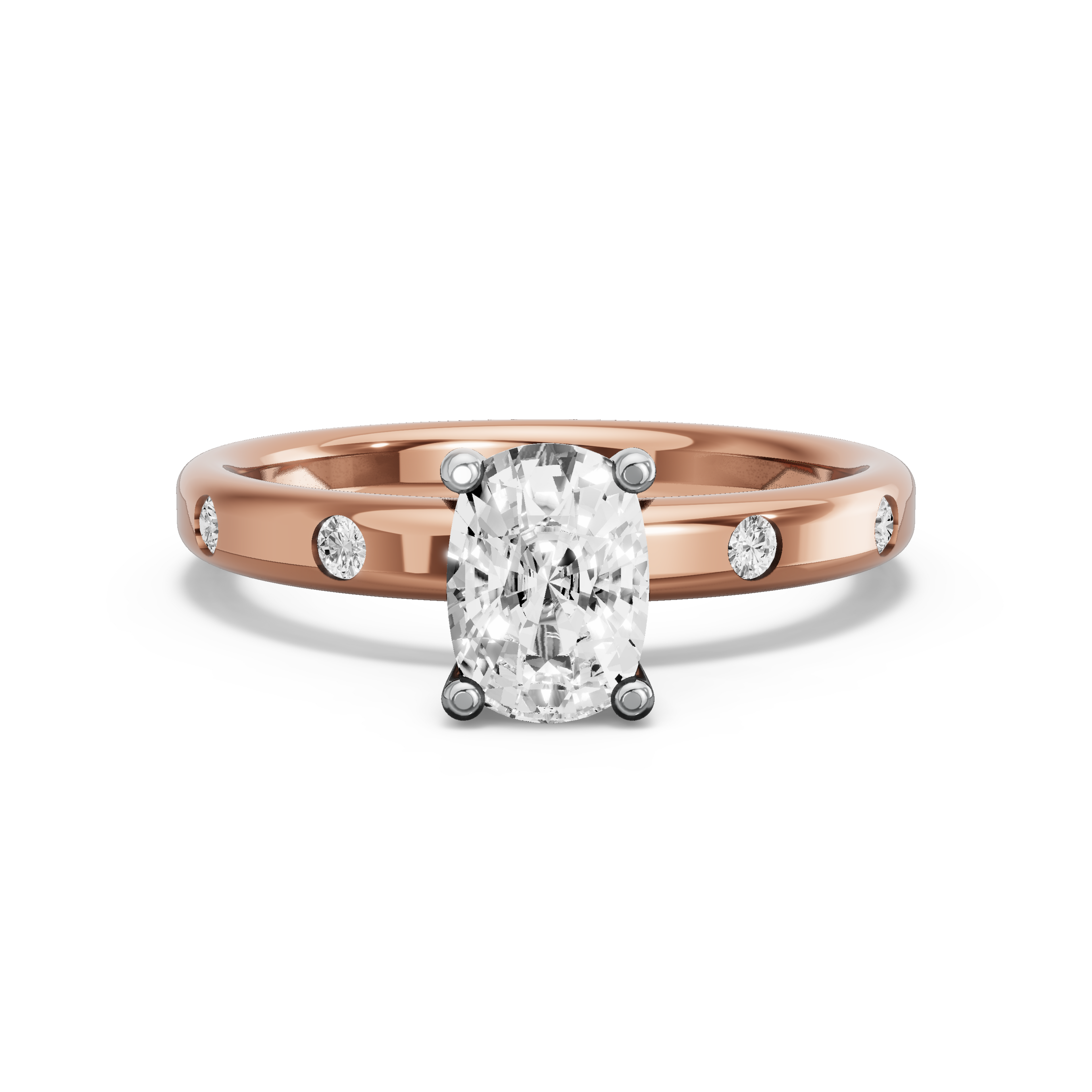 Image for Cushion Surprise diamond Ring with Sleek Accent band in 14K Two Tone Rose Gold