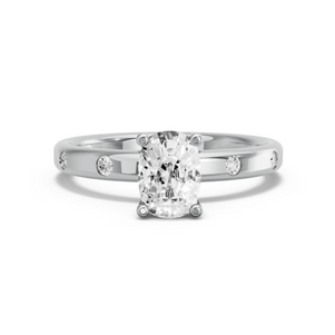 Image for Cushion Surprise diamond Ring with Sleek Accent band in 14K White Gold