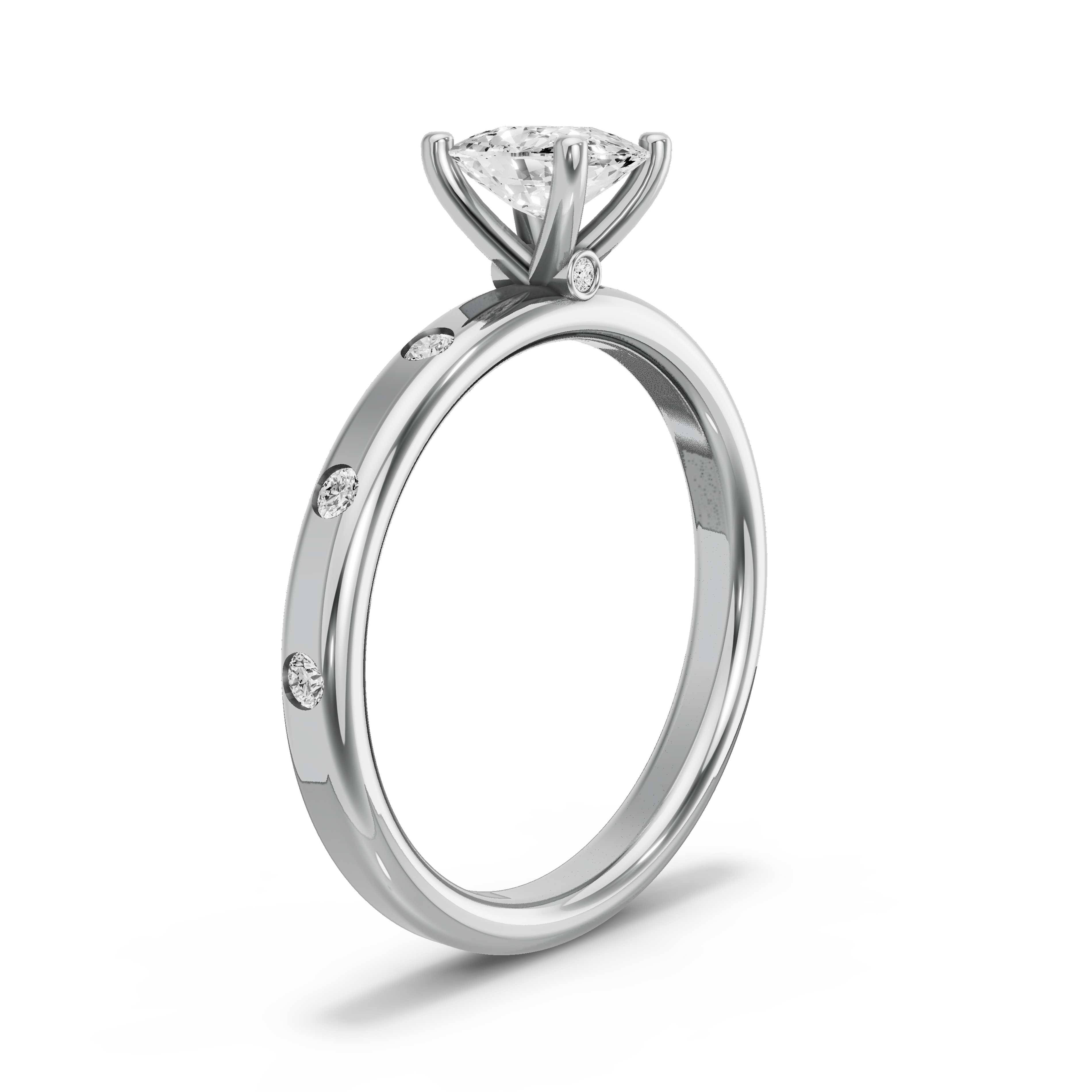 Image for Cushion Surprise diamond Ring with Sleek Accent band in 14K White Gold