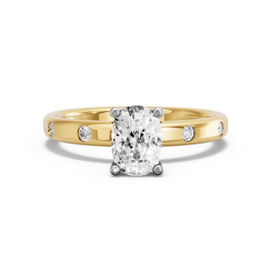 Image for Cushion Surprise diamond Ring with Sleek Accent band in 10K Two Tone Yellow Gold