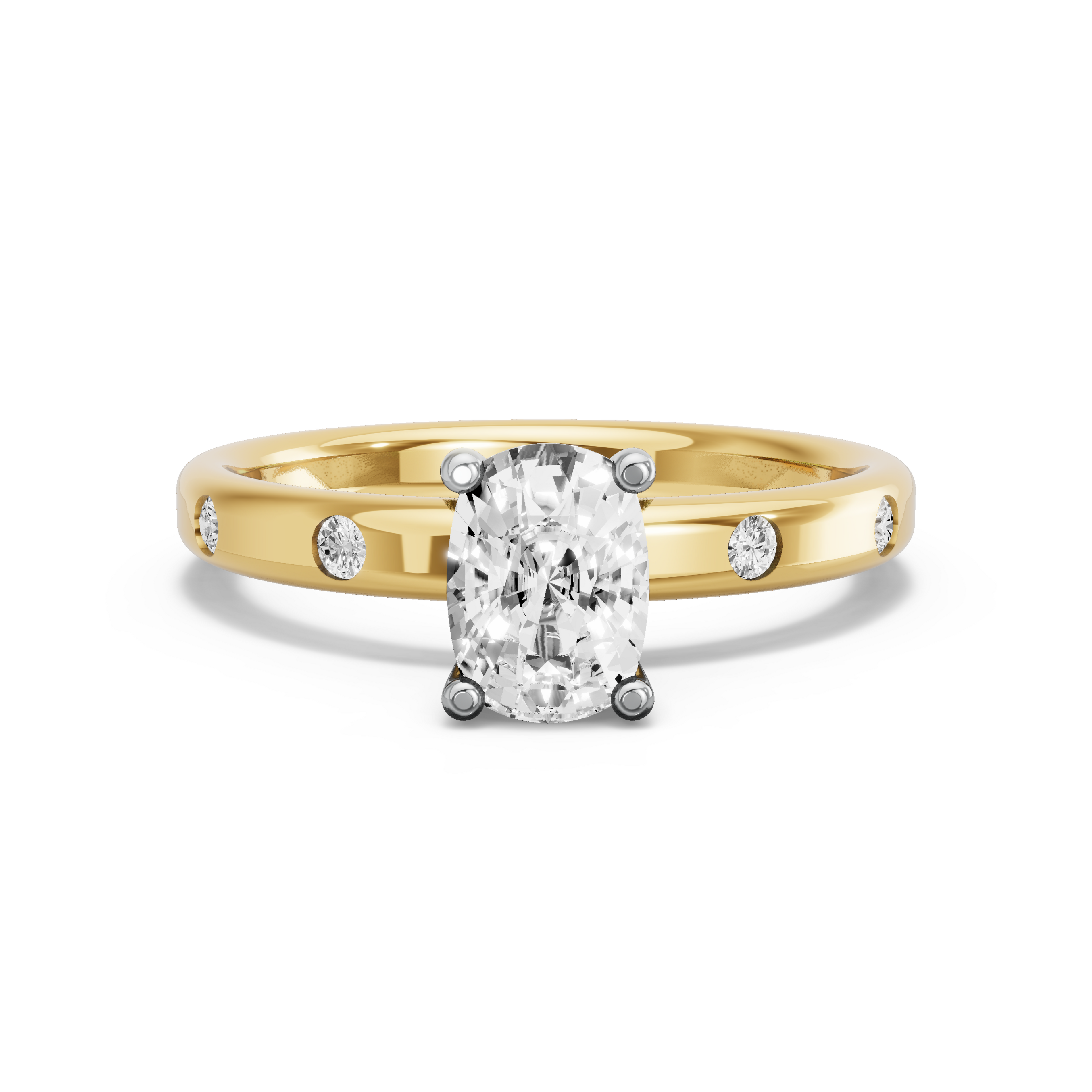 Image for Cushion Surprise diamond Ring with Sleek Accent band in 14K Two Tone Yellow Gold