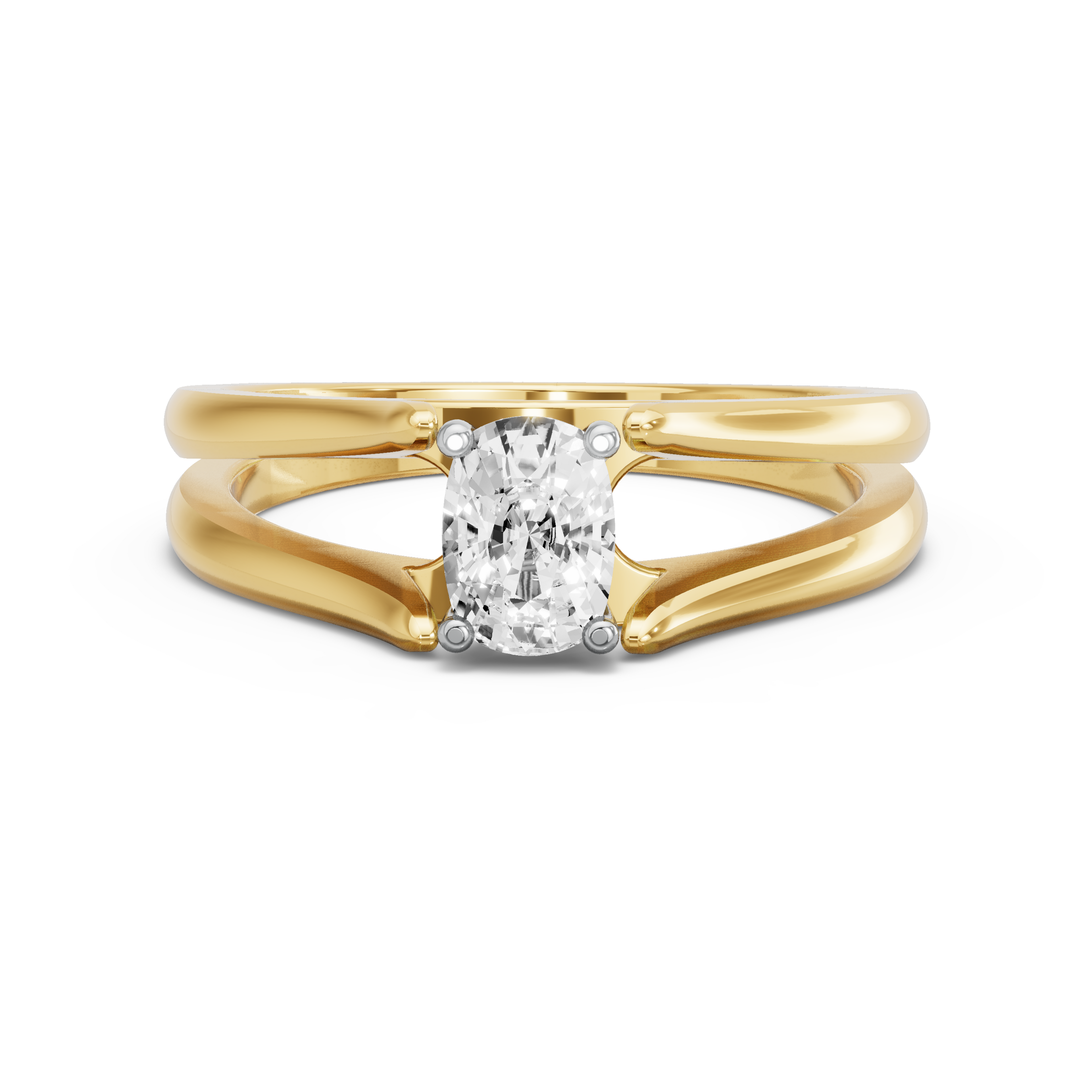 Image for Cushion Surprise diamond Ring with Split Ring Solitaire band in 14K Two Tone Yellow Gold