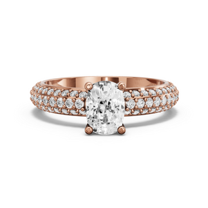 Image for Cushion Surprise diamond Ring with Triple Row Pave band in 18K Rose Gold