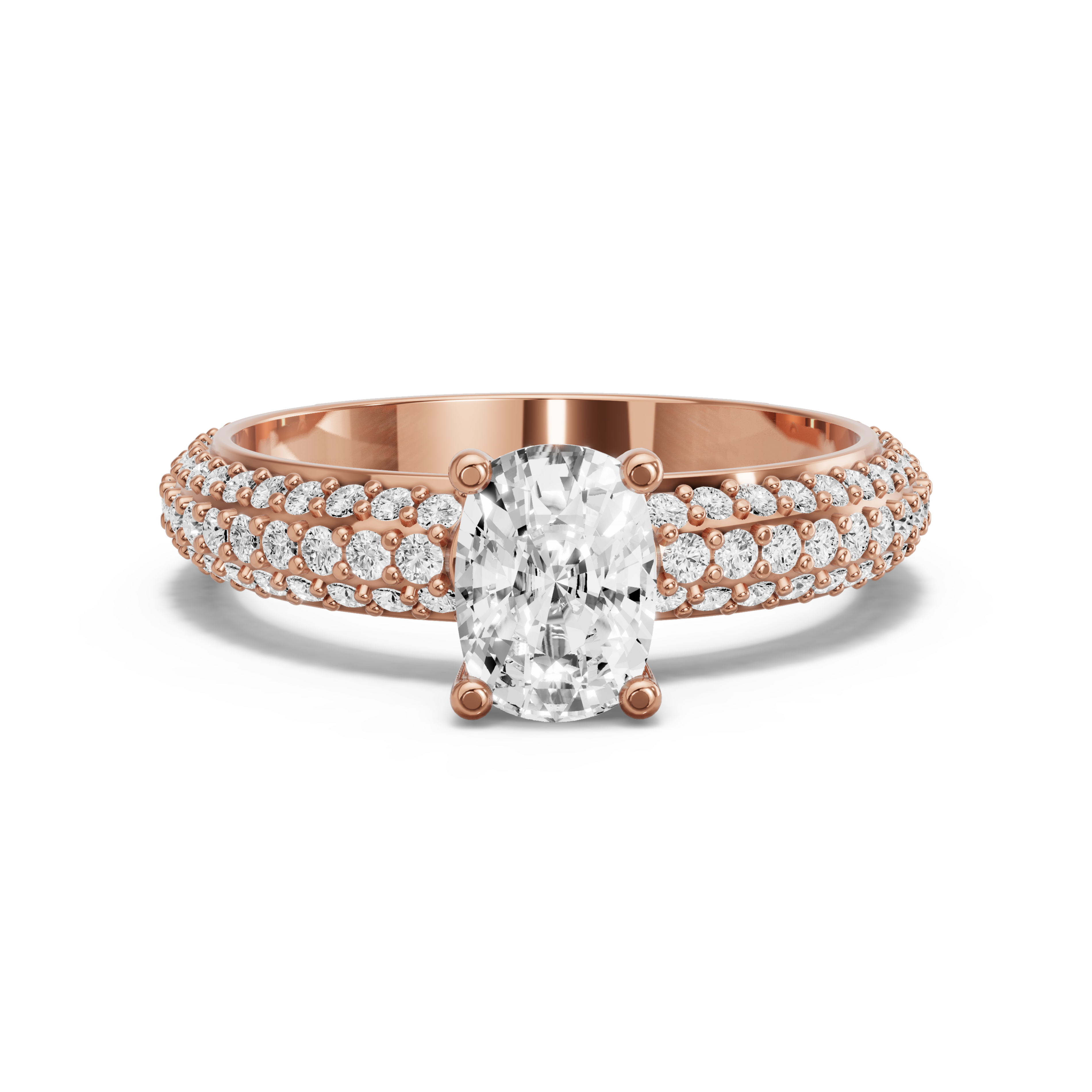 Image for Cushion Surprise diamond Ring with Triple Row Pave band in 18K Rose Gold