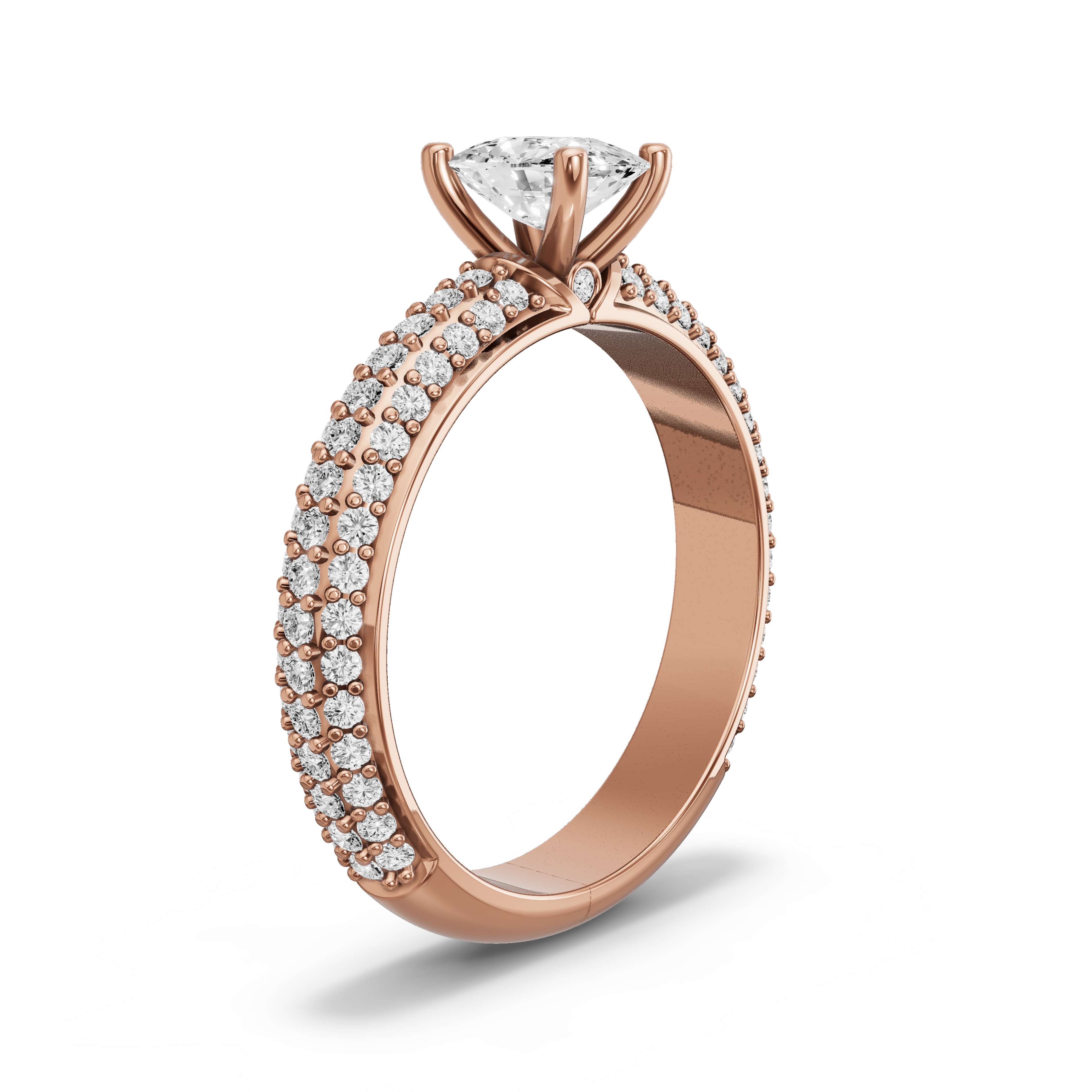 Image for Cushion Surprise diamond Ring with Triple Row Pave band in 10K Rose Gold