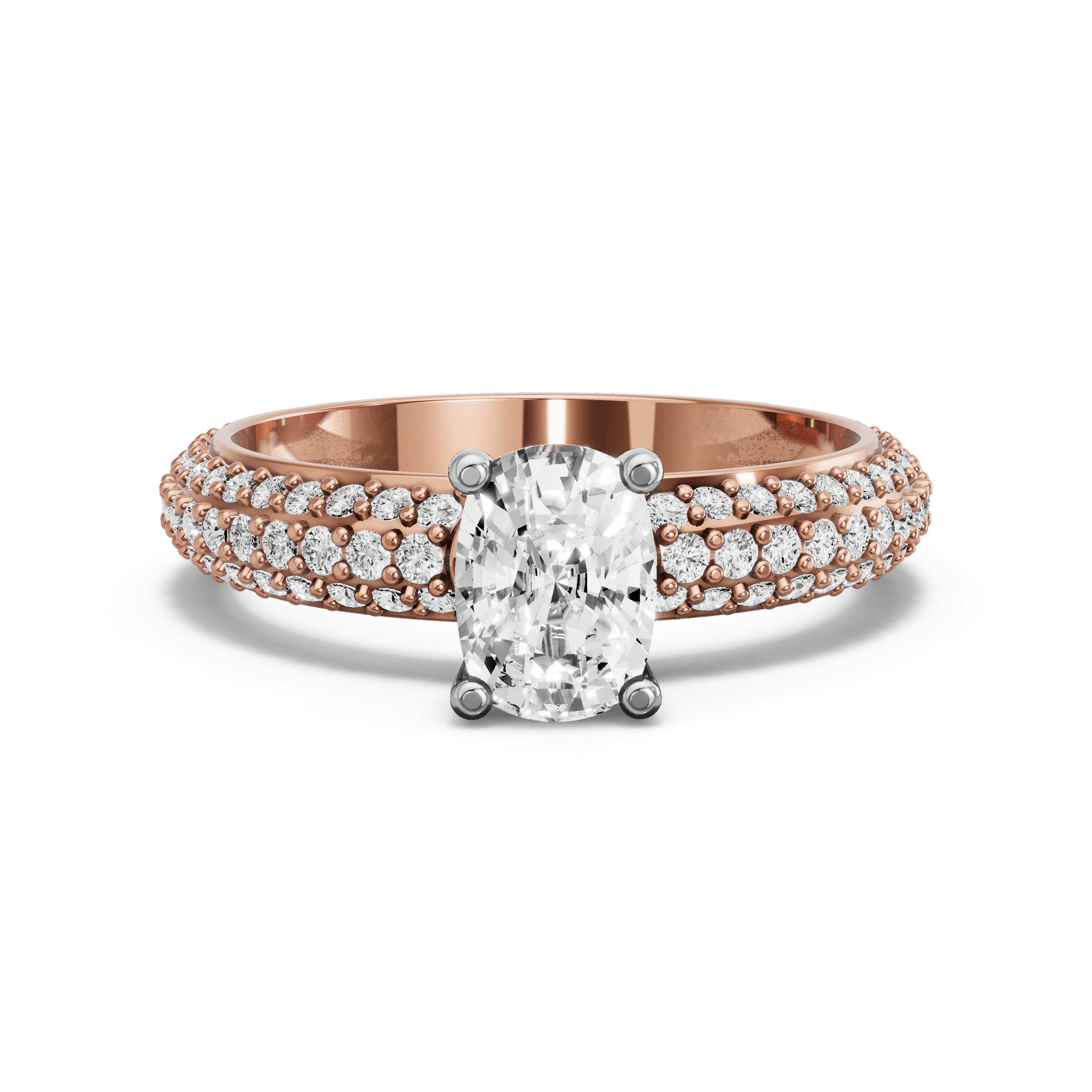 Image for Cushion Surprise diamond Ring with Triple Row Pave band in 10K Two Tone Rose Gold