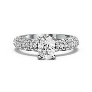 Image for Cushion Surprise diamond Ring with Triple Row Pave band in 18K White Gold
