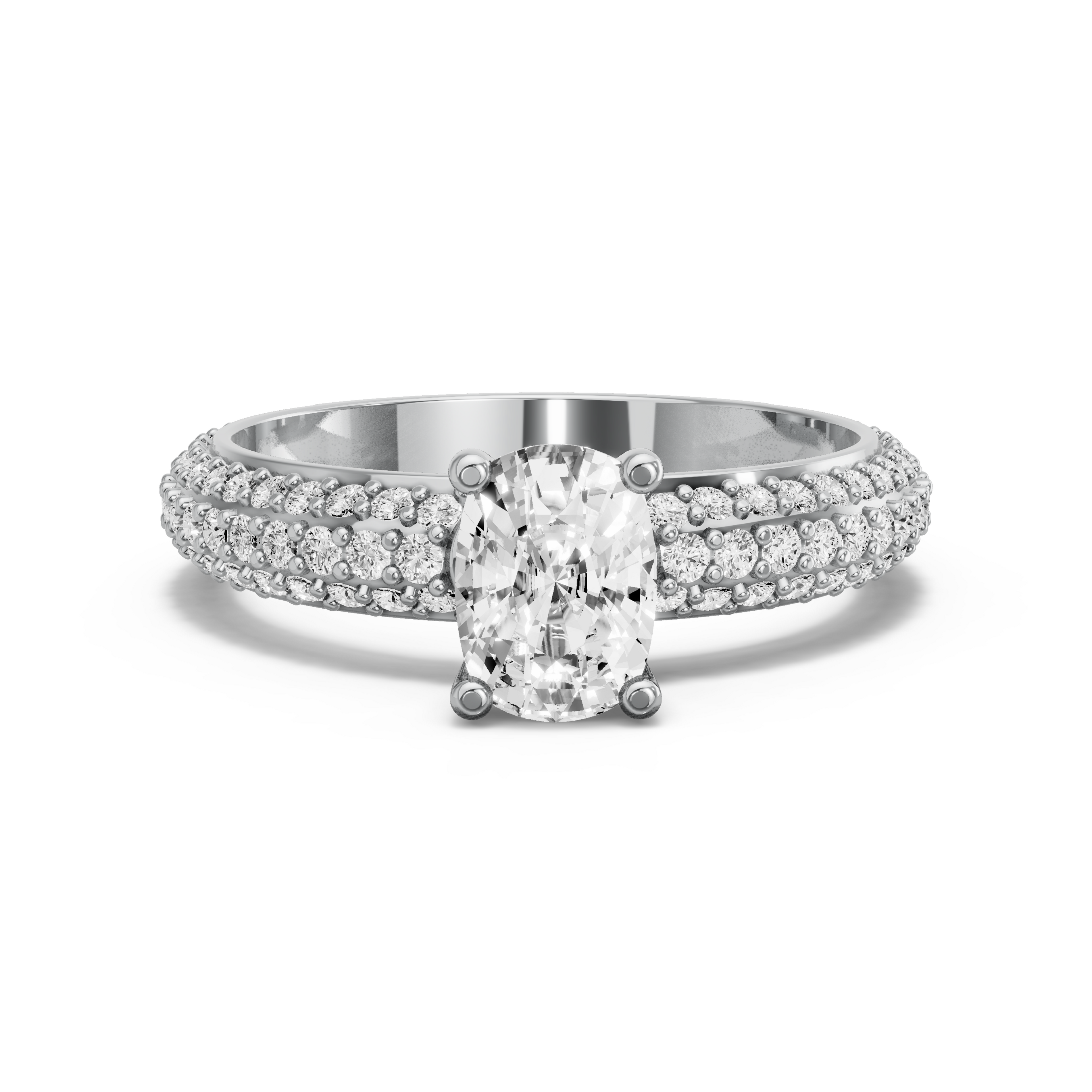 Image for Cushion Surprise diamond Ring with Triple Row Pave band in 950 Platinum