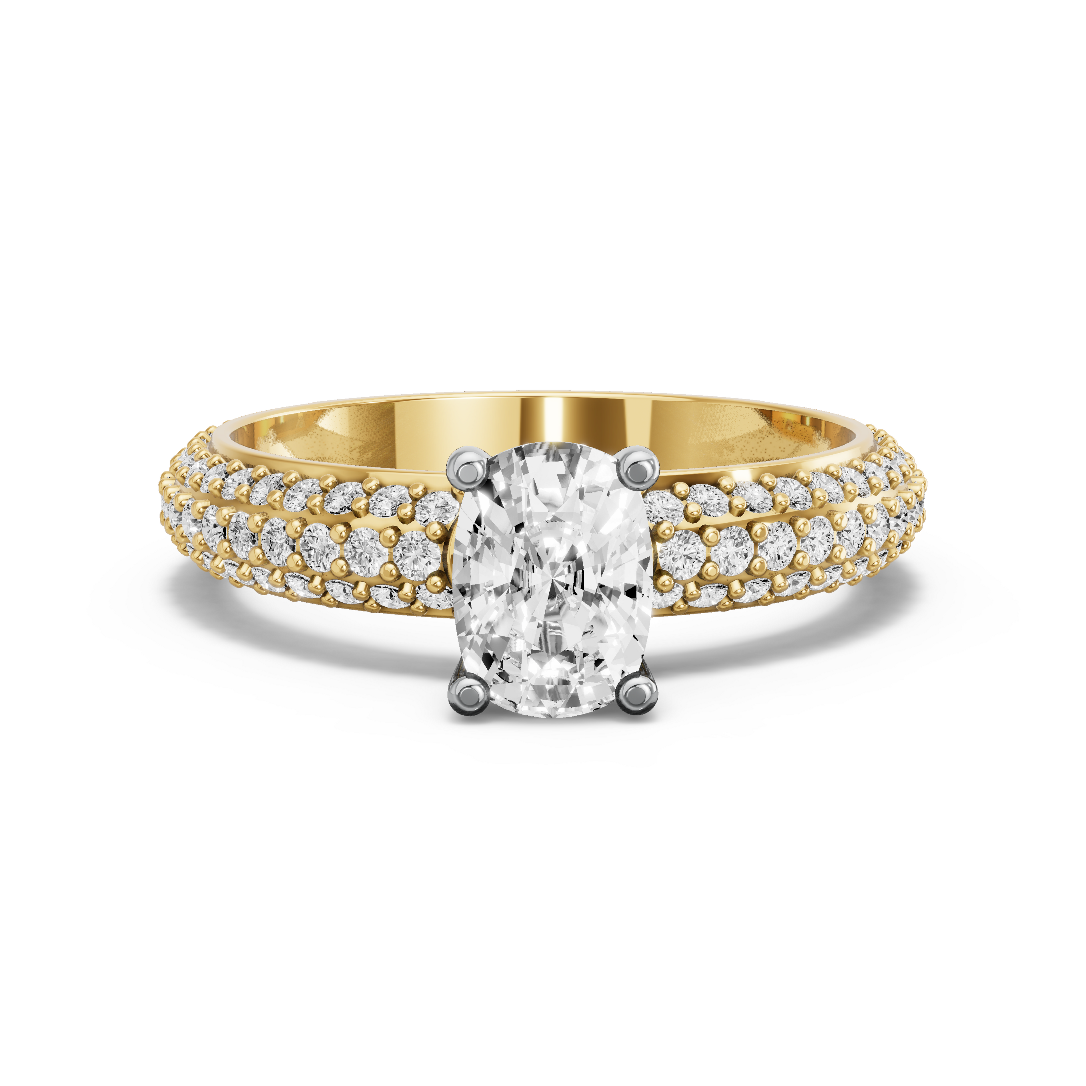 Image for Cushion Surprise diamond Ring with Triple Row Pave band in 10K Two Tone Yellow Gold
