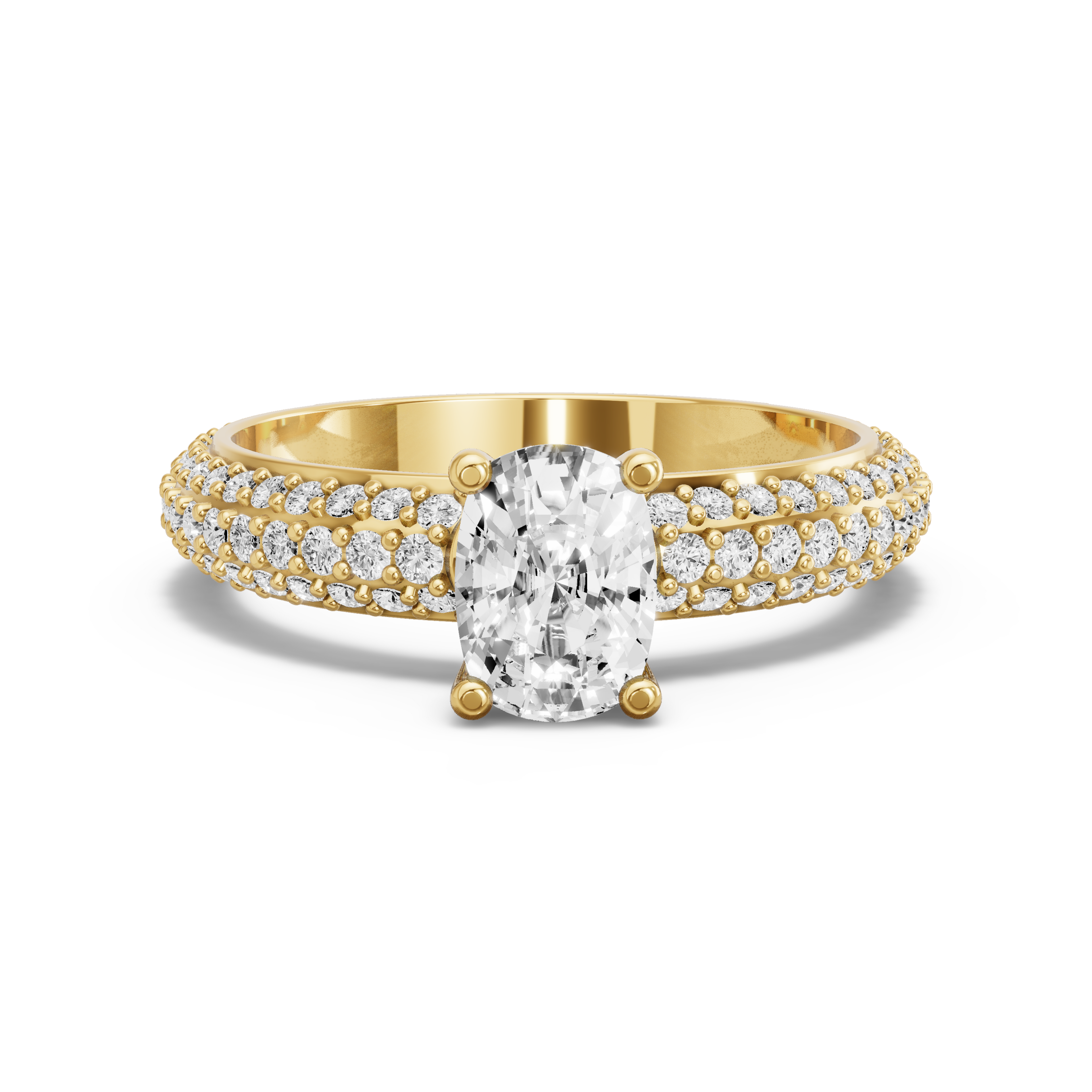 Image for Cushion Surprise diamond Ring with Triple Row Pave band in 18K Yellow Gold