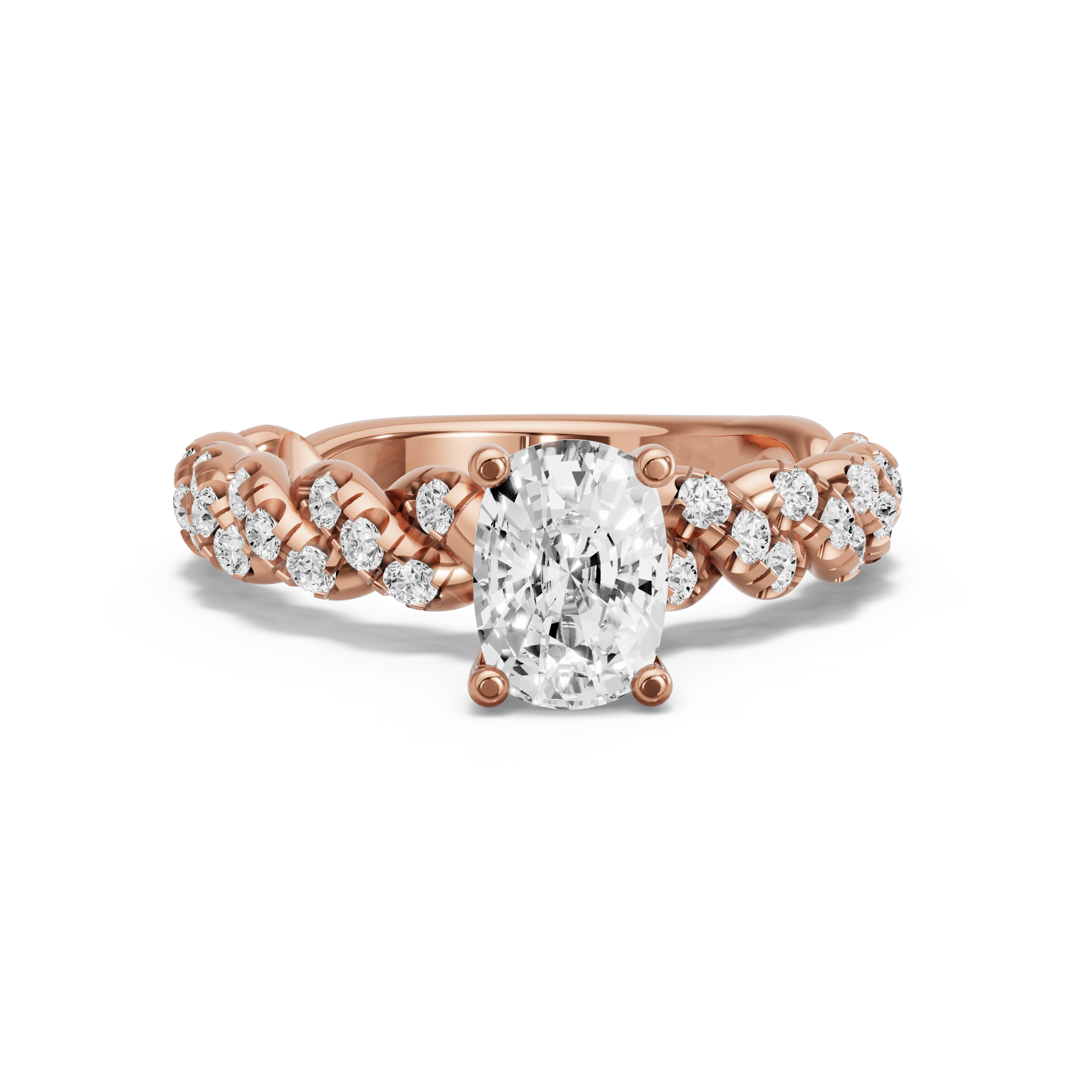 Image for Cushion Surprise diamond Ring with Twist Pave band in 18K Rose Gold