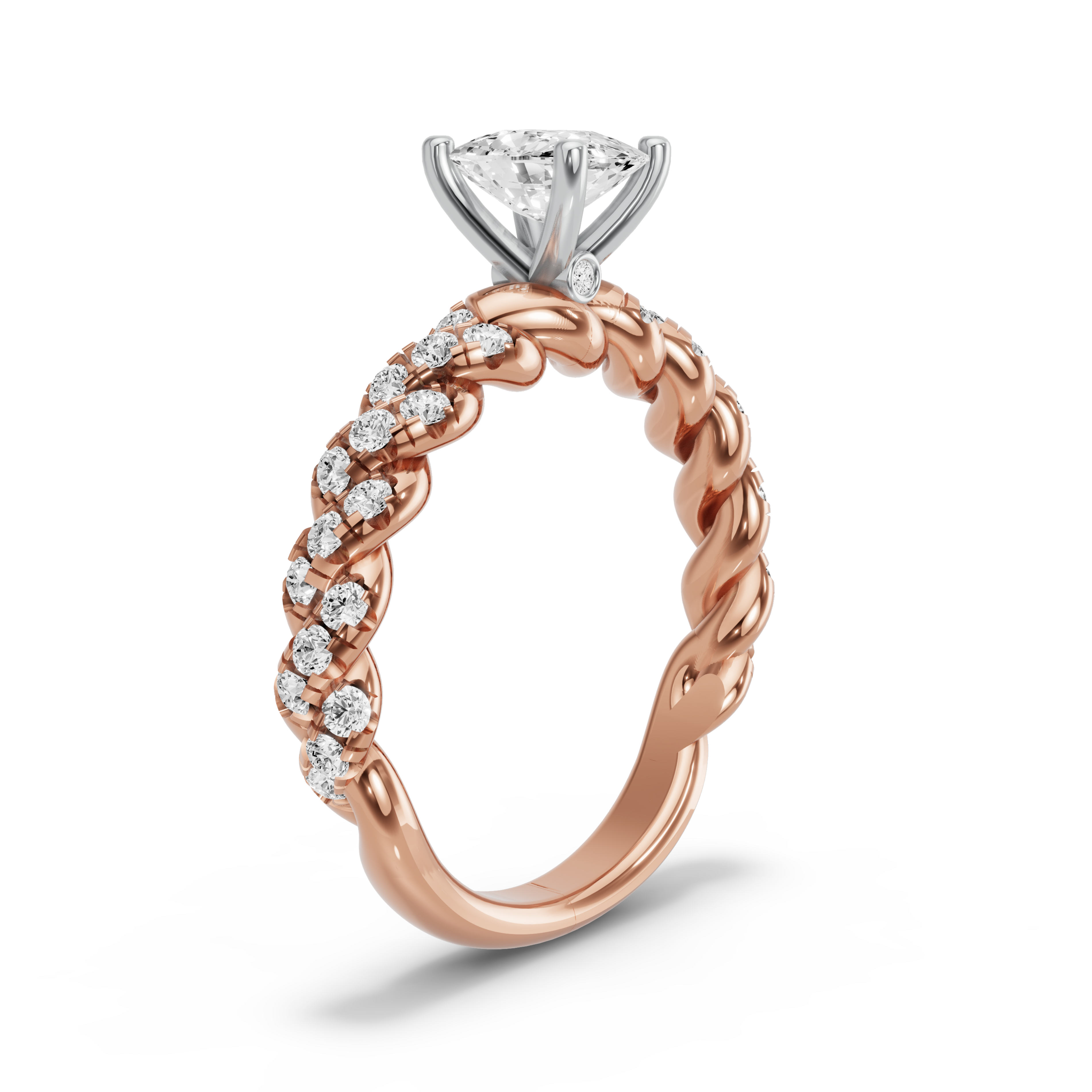 Image for Cushion Surprise diamond Ring with Twist Pave band in 10K Two Tone Rose Gold