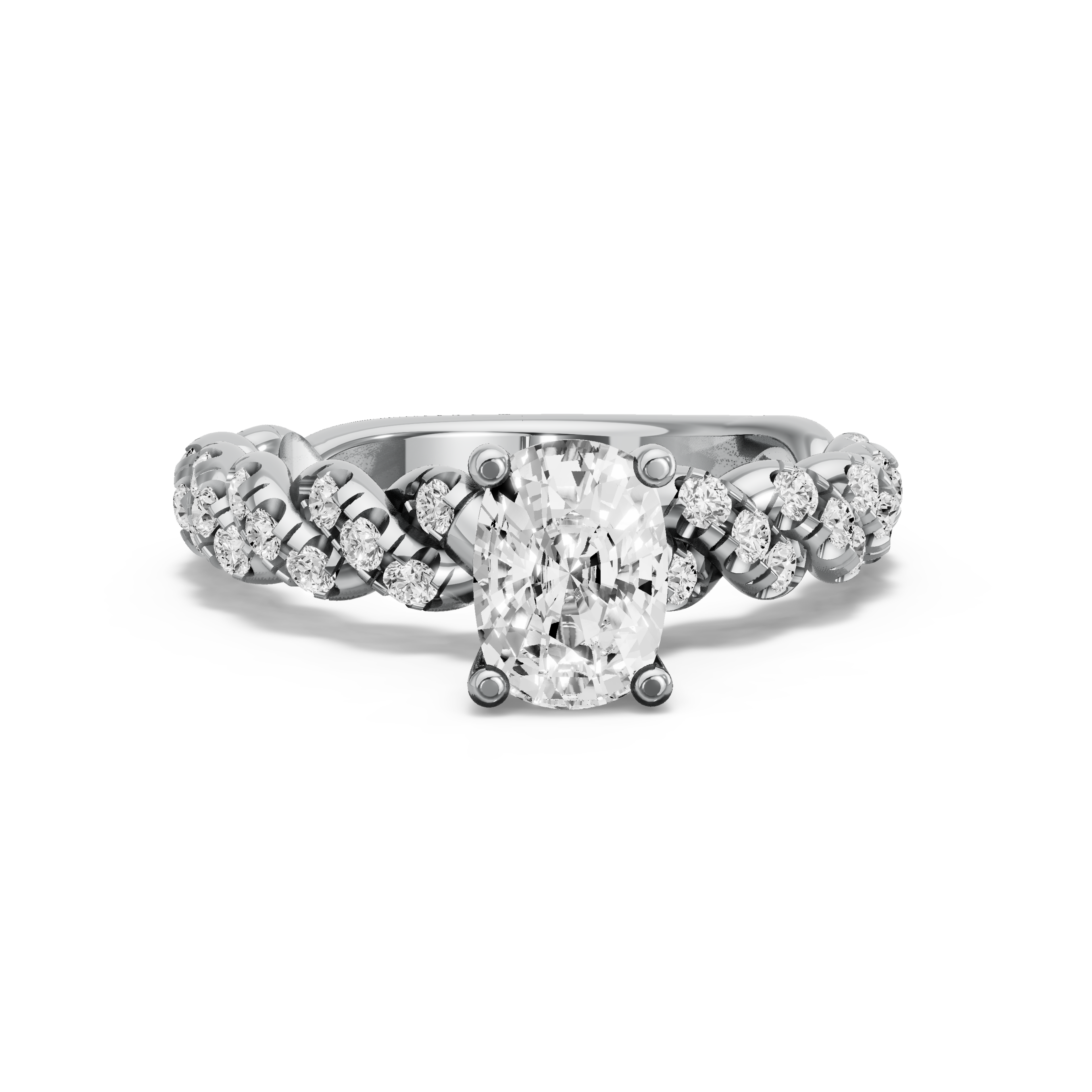 Image for Cushion Surprise diamond Ring with Twist Pave band in 18K White Gold