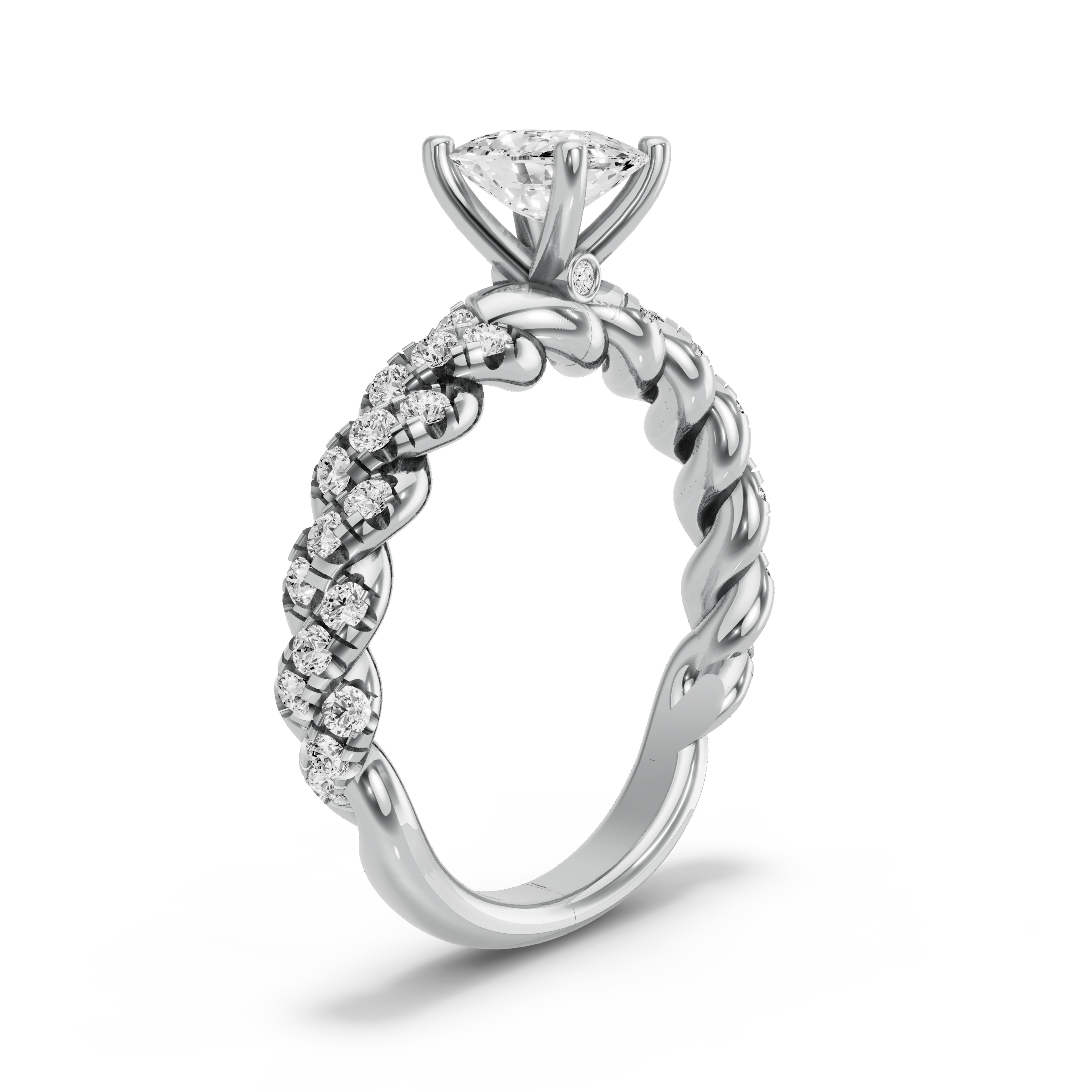 Image for Cushion Surprise diamond Ring with Twist Pave band in 950 Platinum