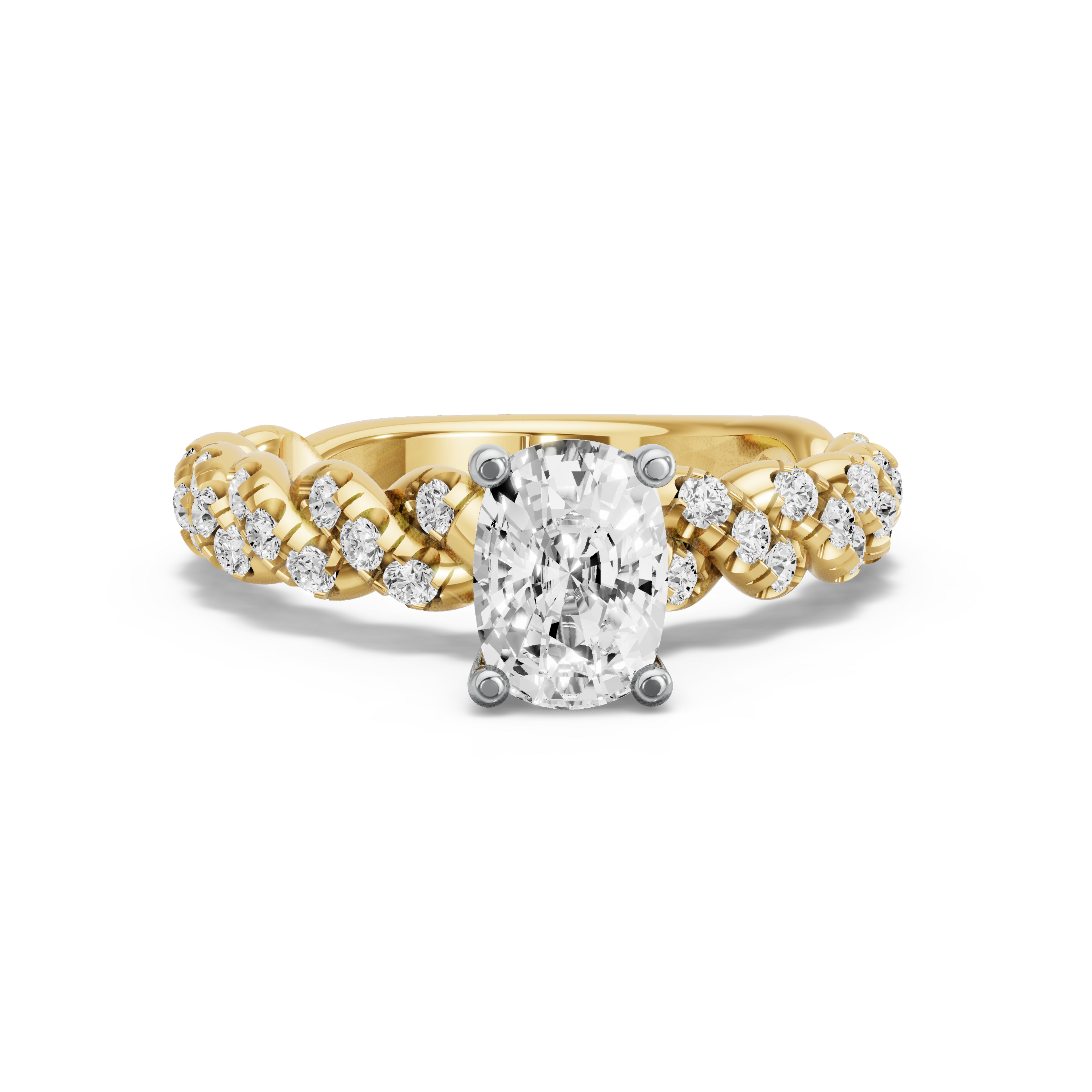 Image for Cushion Surprise diamond Ring with Twist Pave band in 18K Two Tone Yellow Gold