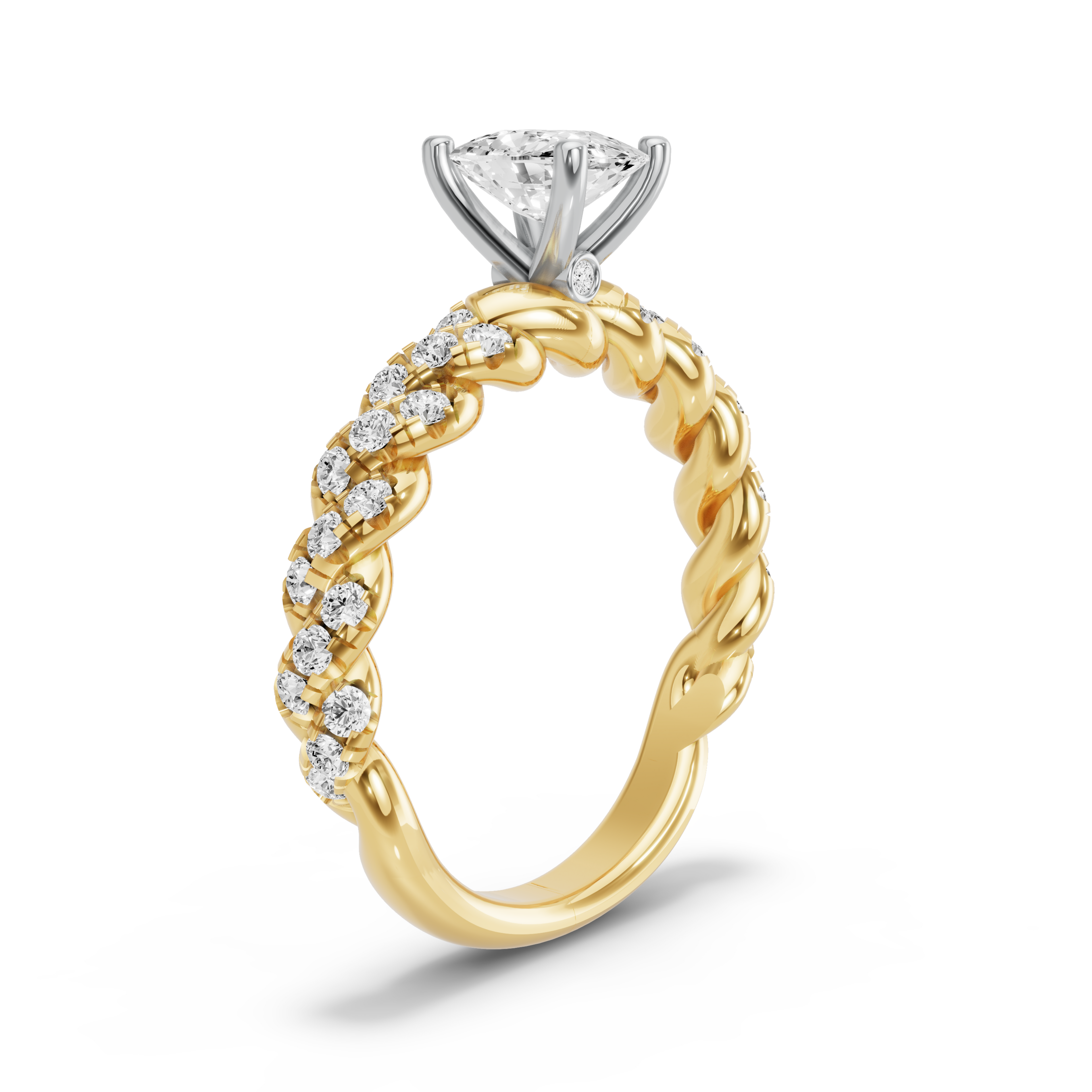 Image for Cushion Surprise diamond Ring with Twist Pave band in 18K Two Tone Yellow Gold