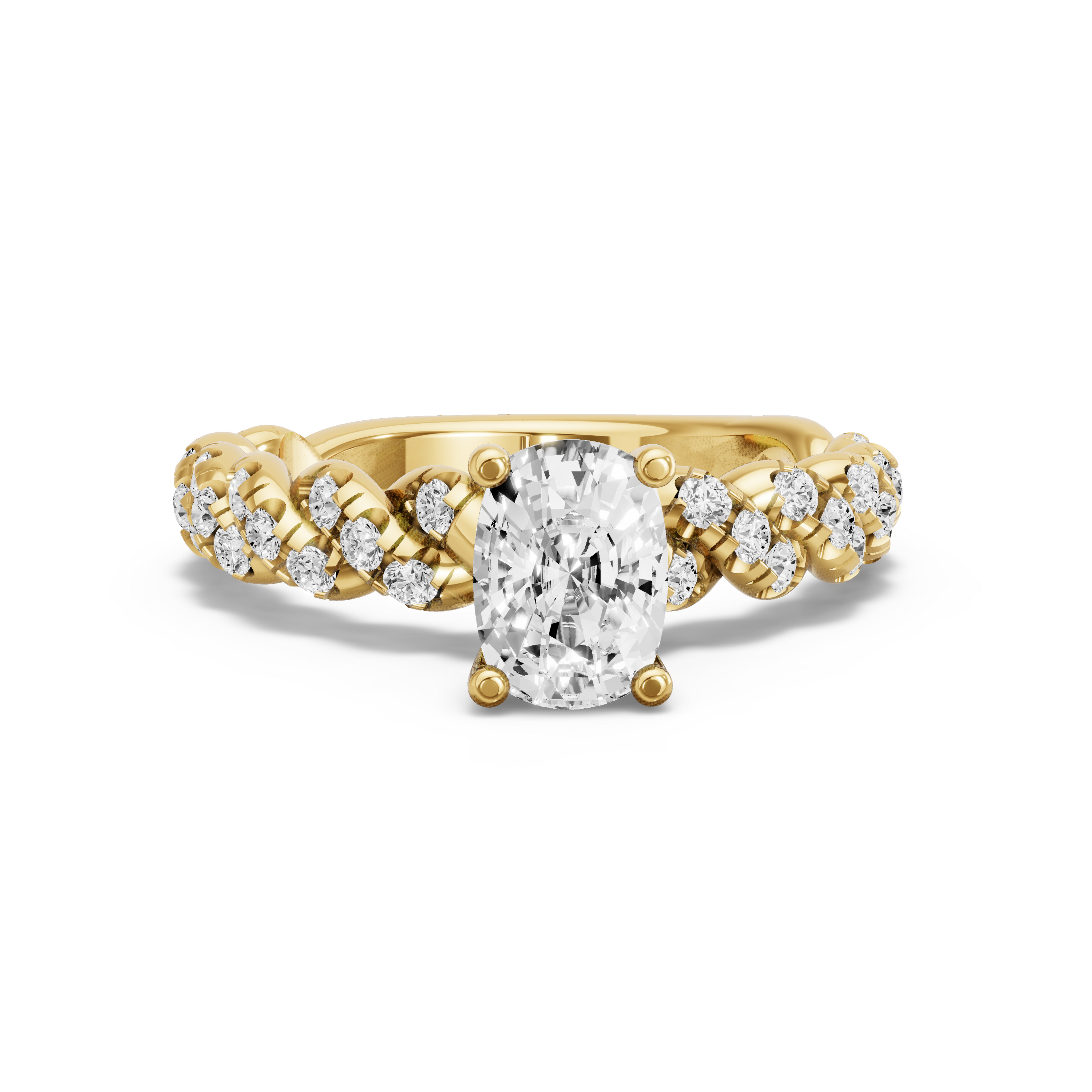 Image for Cushion Surprise diamond Ring with Twist Pave band in 14K Yellow Gold