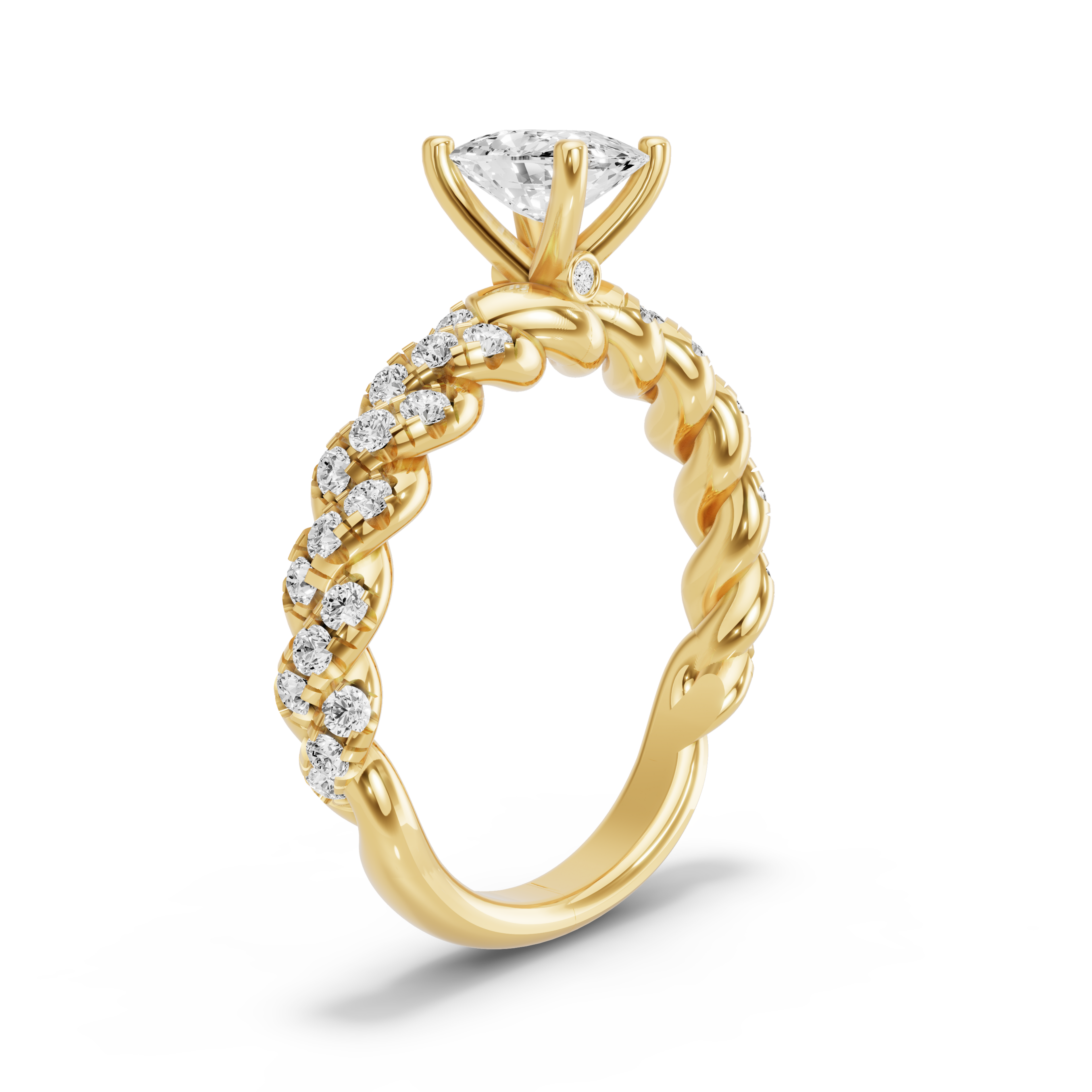 Image for Cushion Surprise diamond Ring with Twist Pave band in 10K Yellow Gold