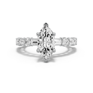Image for Marquise Surprise diamond Ring with Alternating Baguette band in 14K White Gold