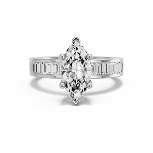 Image for Marquise Surprise diamond Ring with Baguette Channel band in 18K White Gold