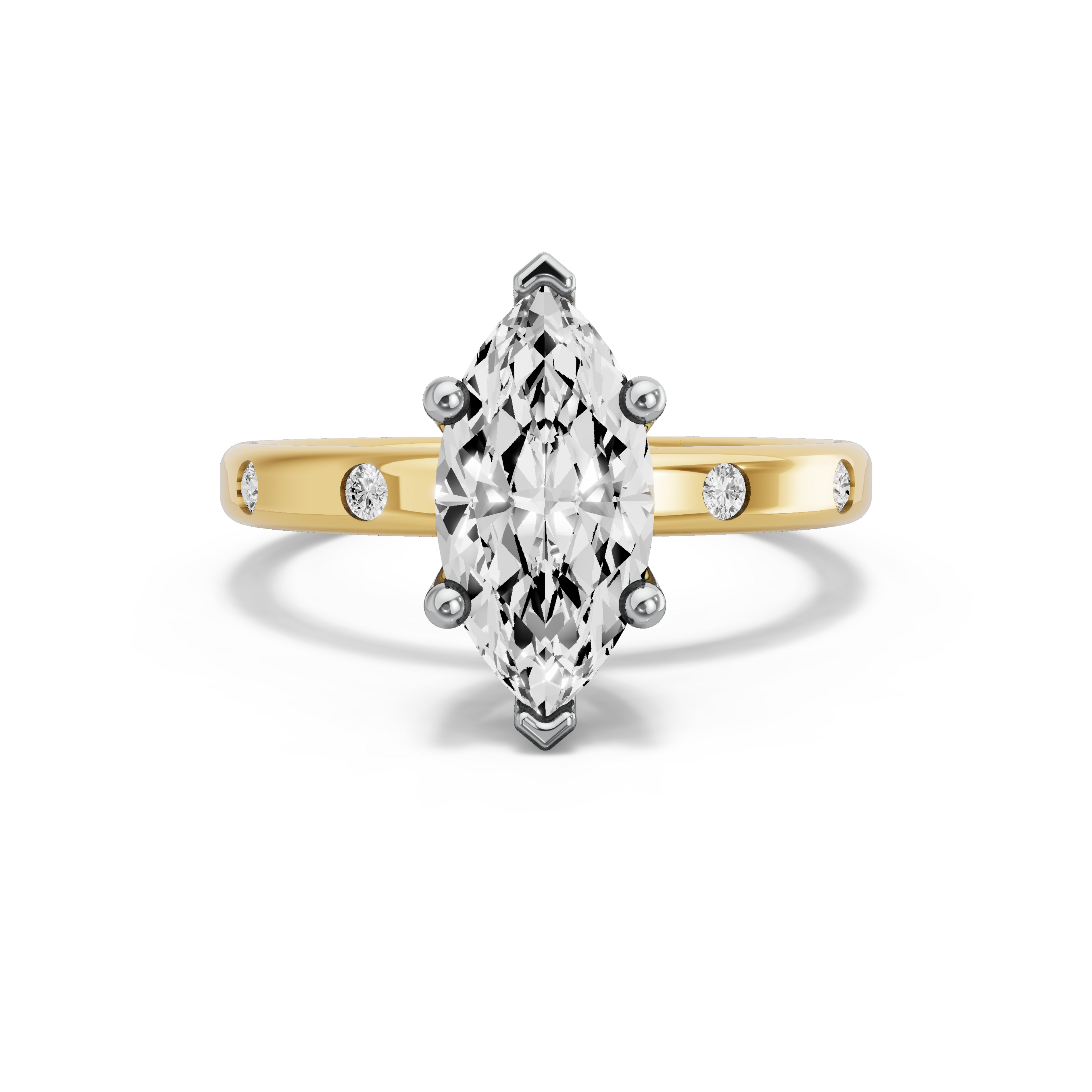 Image for Marquise Surprise diamond Ring with Sleek Accent band in 14K Two Tone Yellow Gold