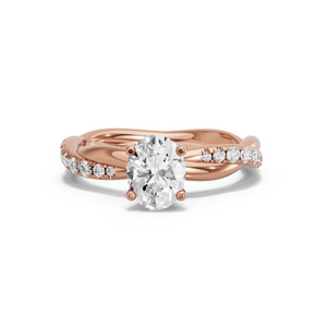 Image for Oval Surprise diamond Ring with Rope Pave band in 18K Rose Gold