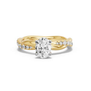 Image for Oval Surprise diamond Ring with Rope Pave band in 14K Two Tone Yellow Gold