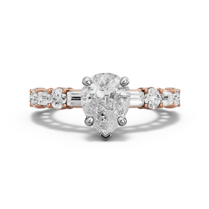 Image for Pear Surprise diamond Ring with Alternating Baguette band in 18K Two Tone Rose Gold