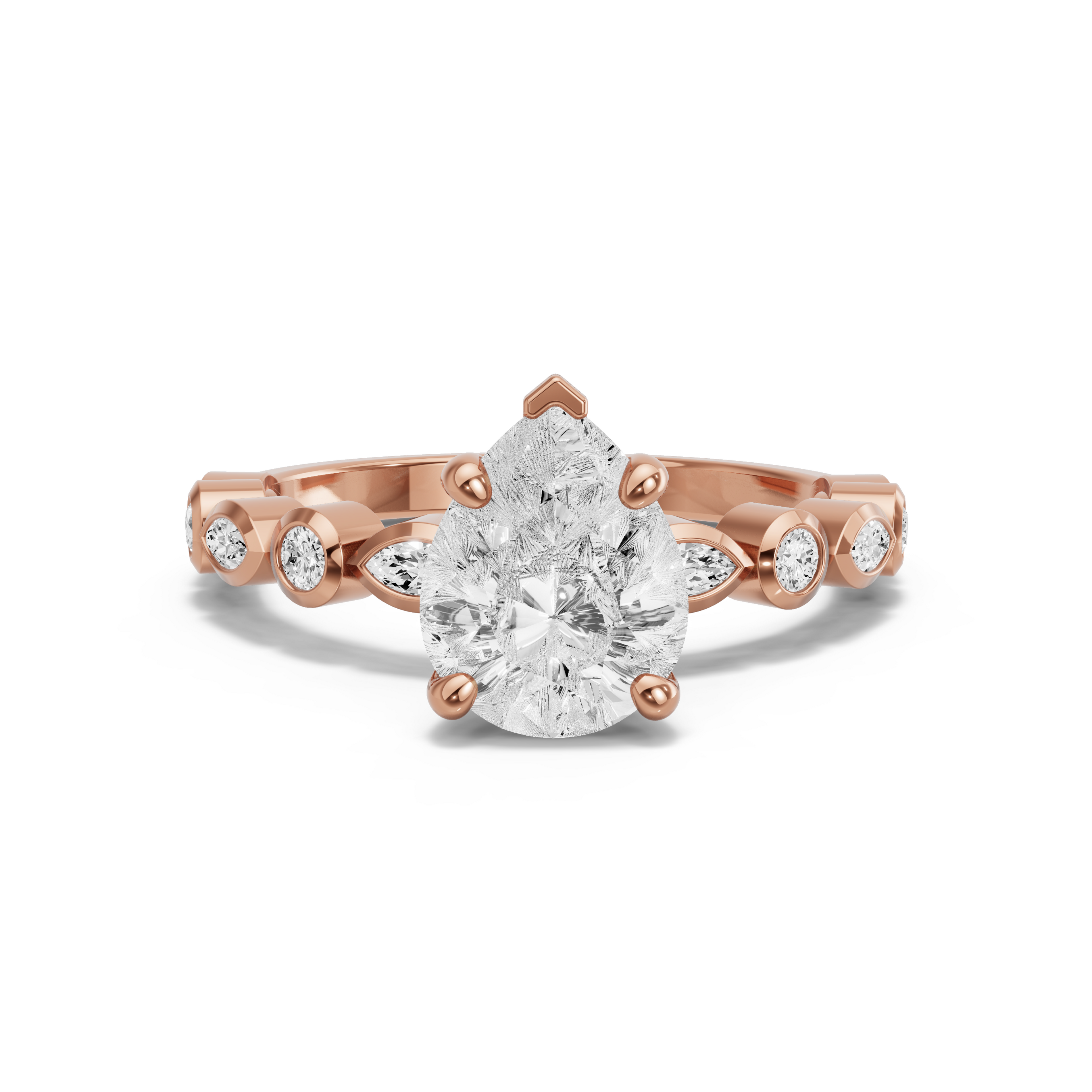 Image for Pear Surprise diamond Ring with Alternating Marquise band